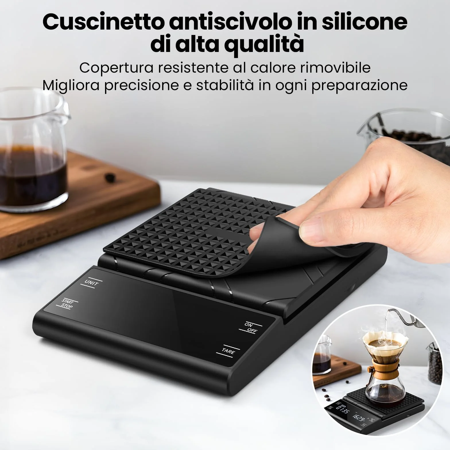 Bilancia da Caffè con Timer, Bilancia da Cucina Digitale Ricaricabile, Bilancia di Precisione da 5 kg/0,1 g per Espresso e Versamento, Bilancia da Caffè con Misurazione Automatica del Tempo