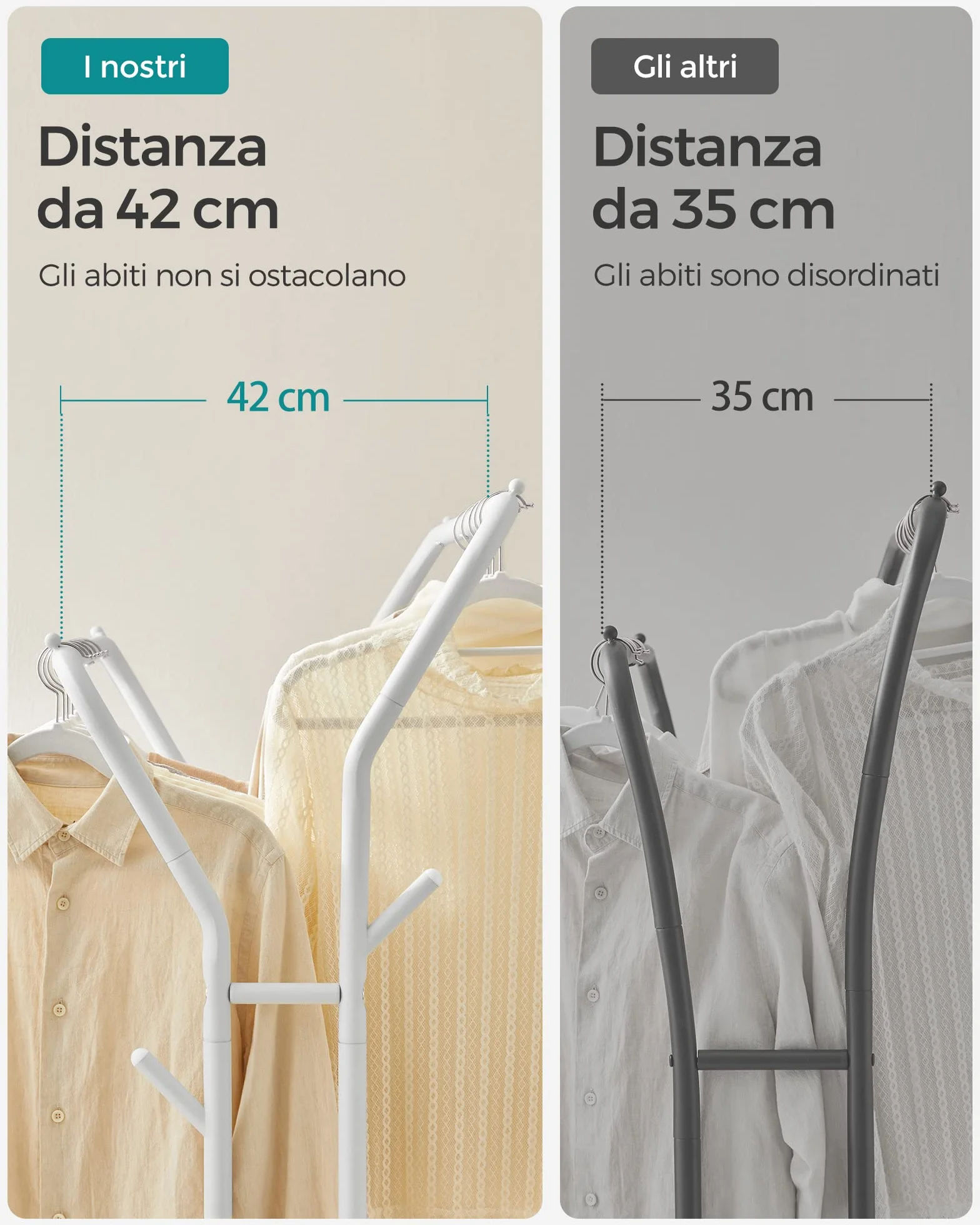 SONGMICS Appendiabiti Doppio con Ruote, Struttura in Acciaio, 100 kg, 103,5 cm, Bianco HSR107W01