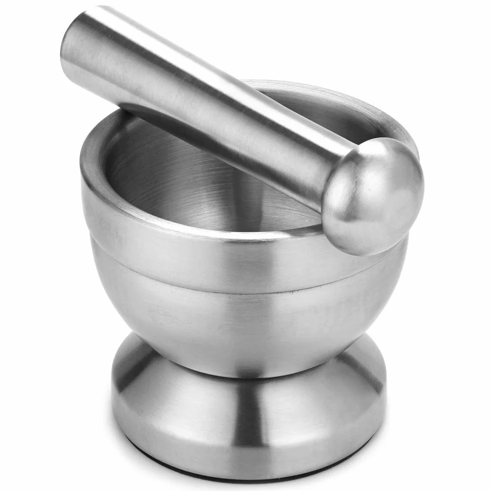 18/8 Doppio In Acciaio Inox Pillola Crusher Food Safe Spice Grinder Mortaio e Pestello Piedistallo Set Ciotola Pesto Polvere Aglio Press Pot Herb Mills Tritacarne