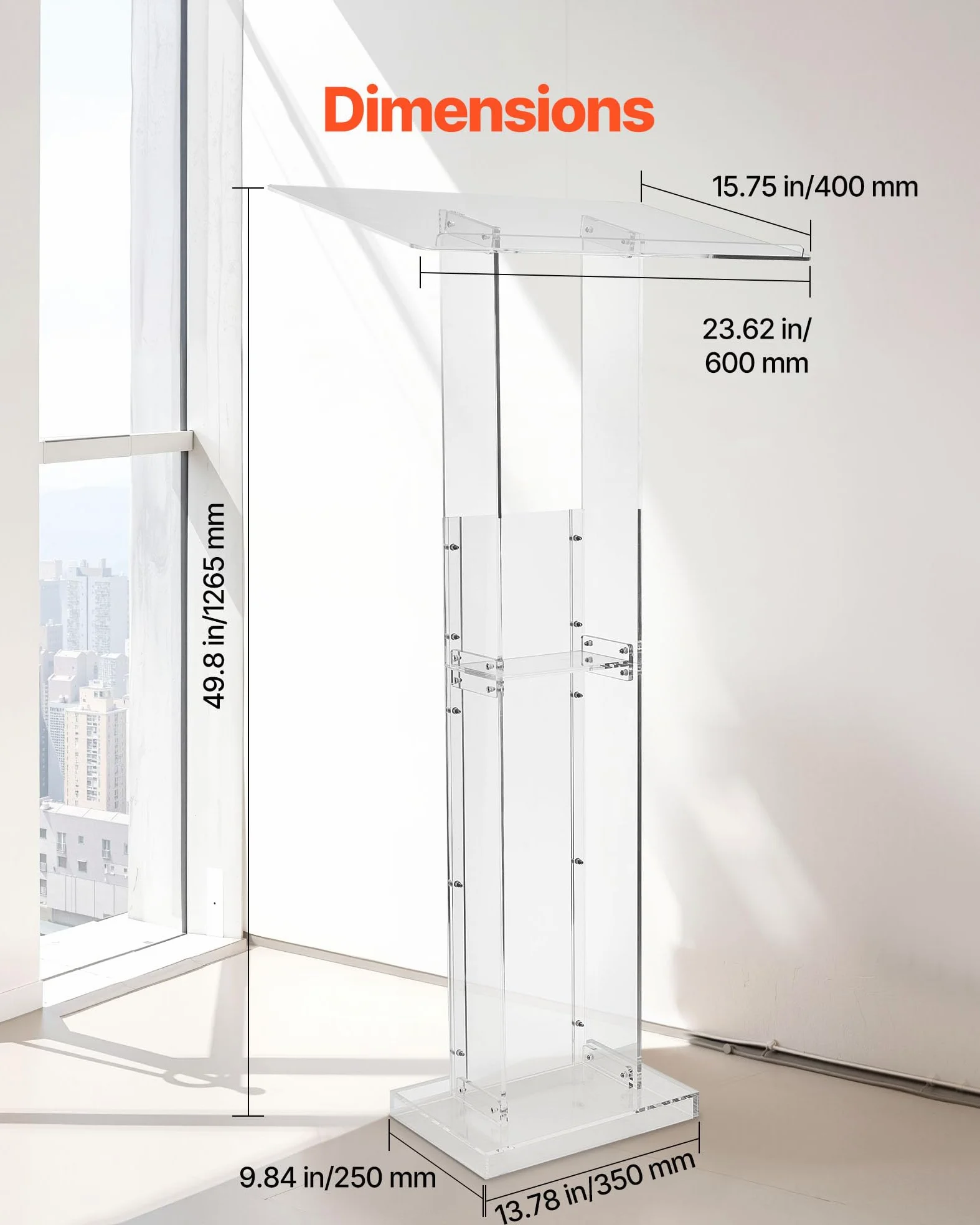 VEVOR Supporto per Podio, Capacità di Peso 15 kg Podio per Conferenze con Ampia Superficie di Lettura e Ripiano Portaoggetti, Fermalibri, da Terra, per Aule, Matrimoni, Conferenze, Lezioni e Concerti