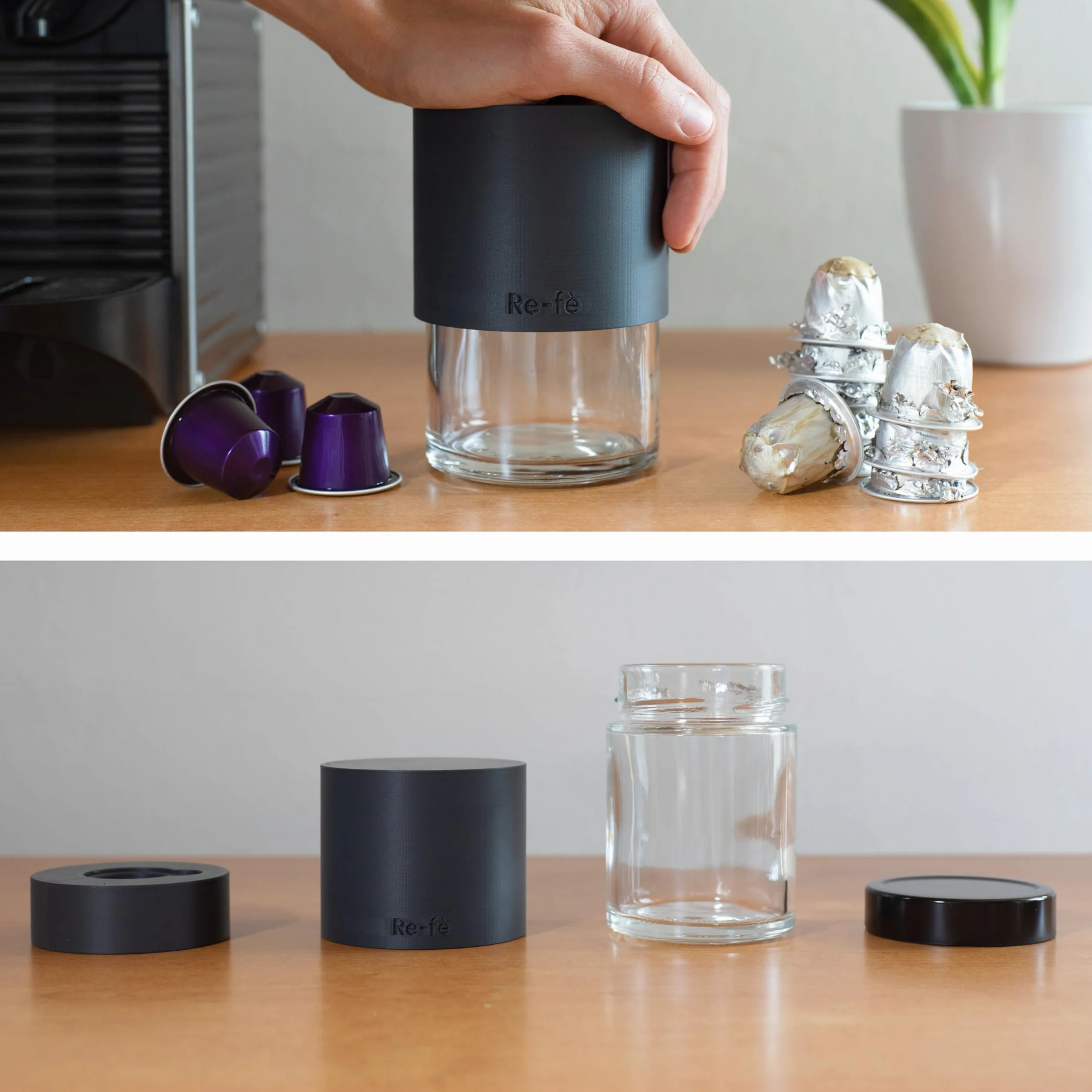 Re-fè Original Separatore Apri Svuota Capsule per Nespresso e Compatibili | Riciclo Capsule Caffè Alluminio | Riciclatore Vetro | Design Italiano
