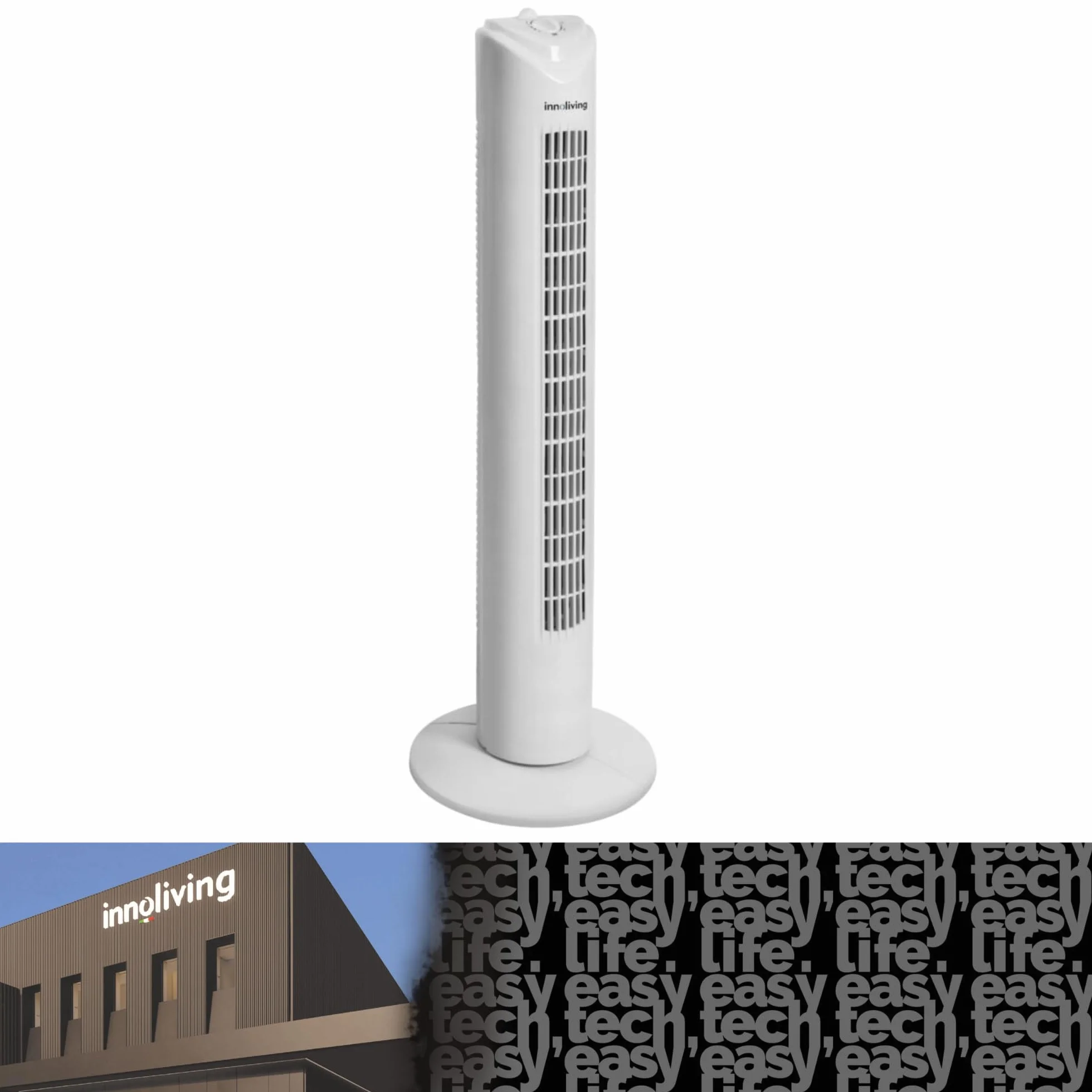 Innoliving Ventilatore a Torretta 3 Velocità INN-504 con Timer 120 Minuti, Ventilatore a Colonna con Oscillazione Automatica 90°, Potenza 45W, Altezza 78cm, Ventilatore a Torre Efficiente e Silenzioso