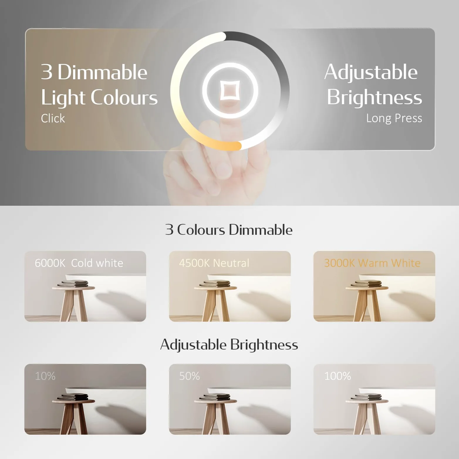 EMKE Specchio LED Bagno 50x90cm, Specchio Bagno Ovale con Interruttore Tocco, 3 Colori Luce Dimmerabile, Anti-appannamento, Funzione Memoria, Spegnimento Automatico Dopo 3 Ore