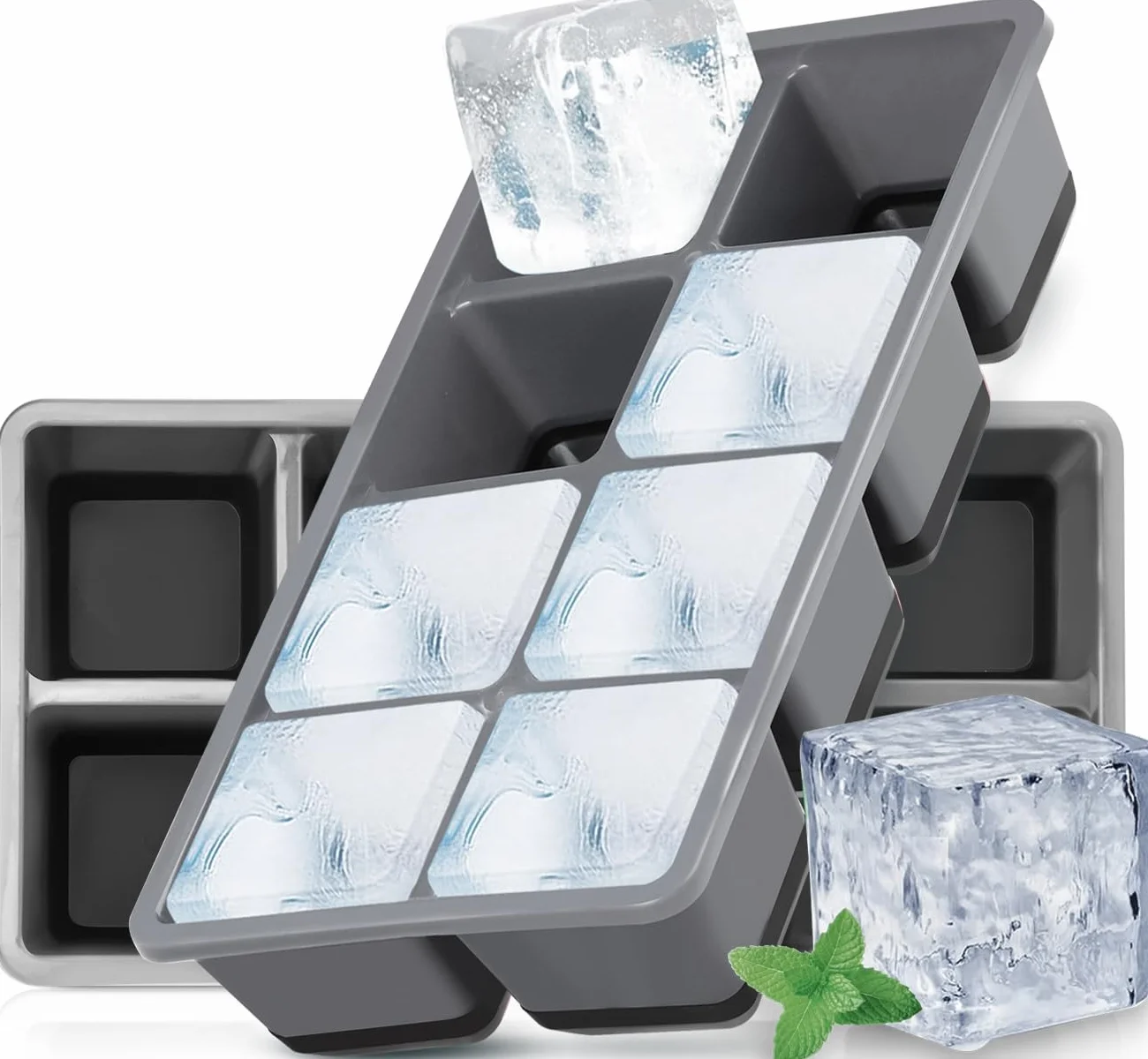 Stampi per Ghiaccio Grande con Coperchio 2 Pezzi Silicone Senza BPA Impilabile Cubetti Ghiaccio