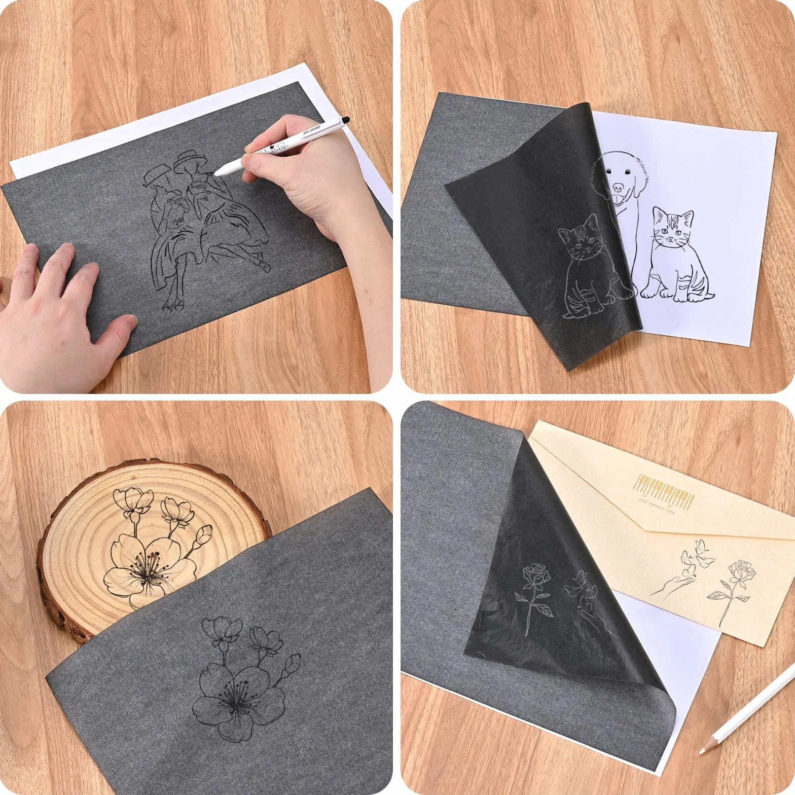 100 fogli trasferibili neri, carta carbone A4, carta carbone per disegno, carta copiativa per disegni, carta trasferibile su tessuto, 21 x 29,7 cm