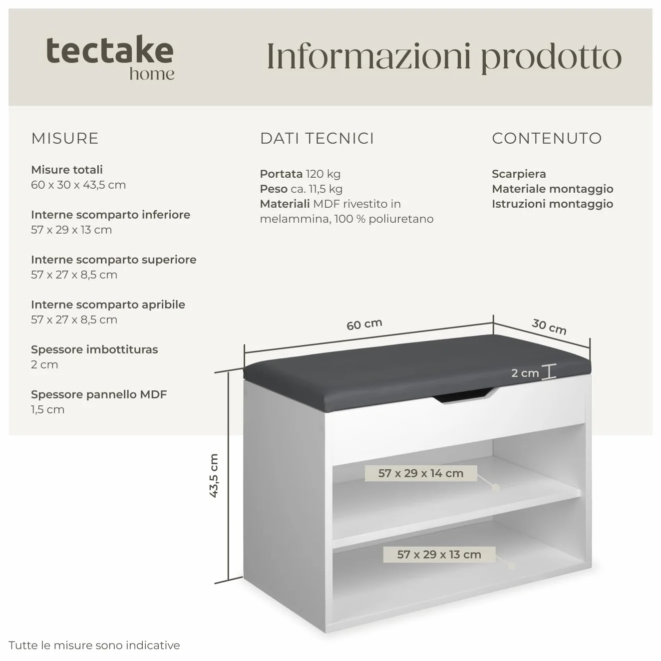 Scarpiera salvaspazio slim ingresso con ripiani aperti 60x30x43,5 cm bianco