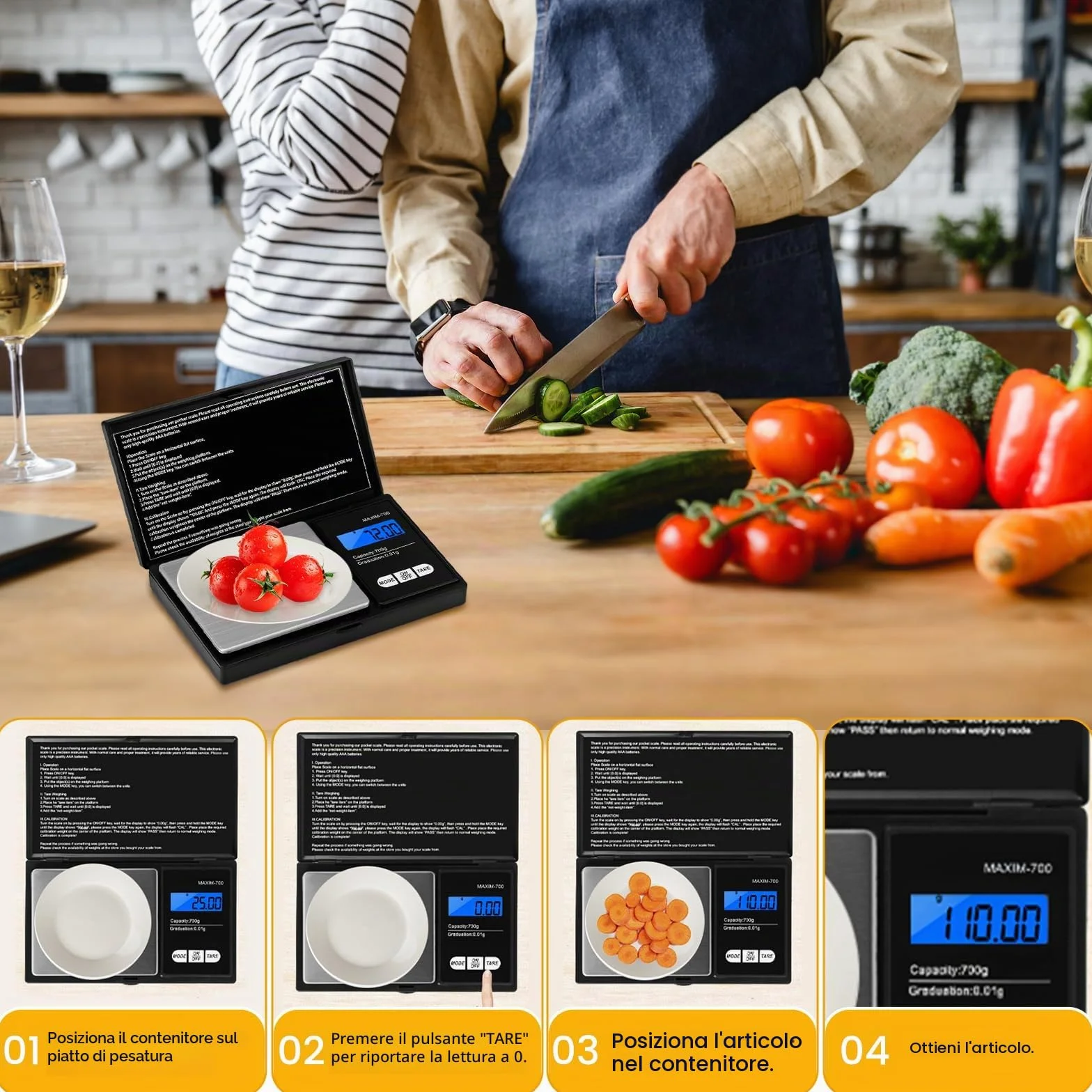 Bilancia di Precisione Oderra 700g/0,01g LCD Retroilluminato Portatile per Gioielli Oro Caffè