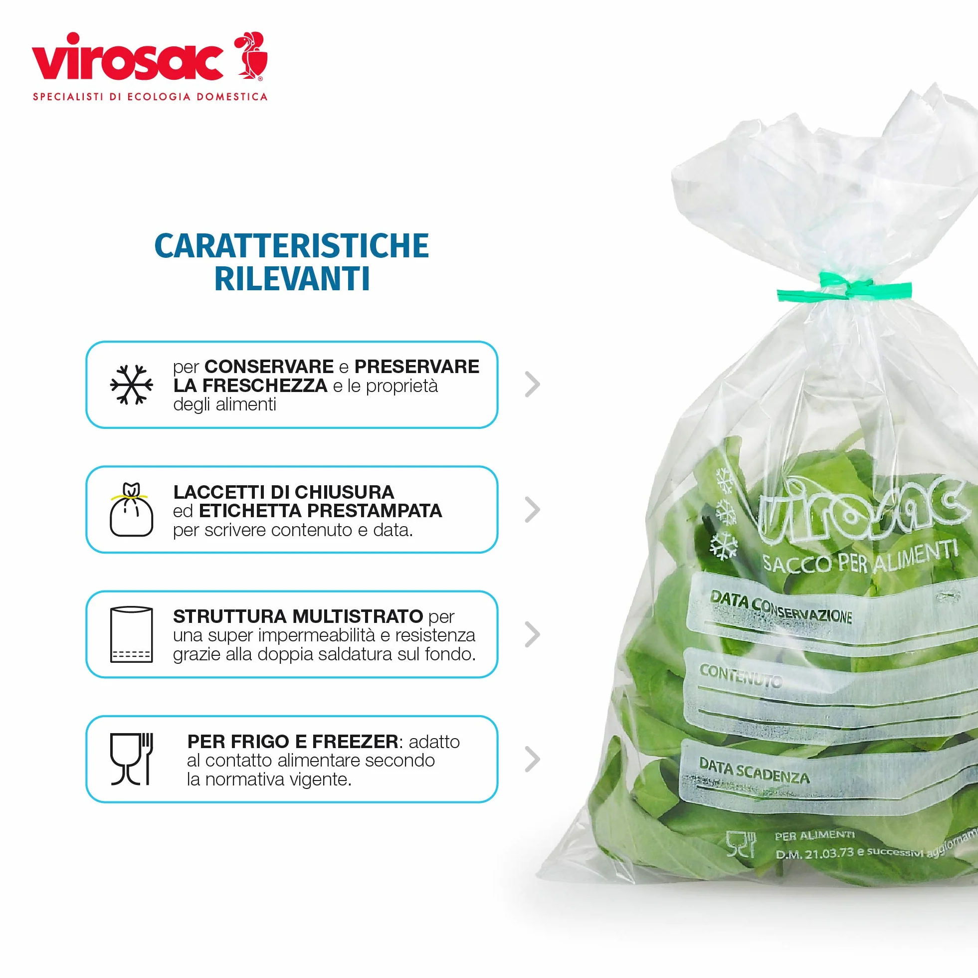 Virosac Sacchetti per Frigo e Freezer HDPE 18x28-1,5L 200 unità