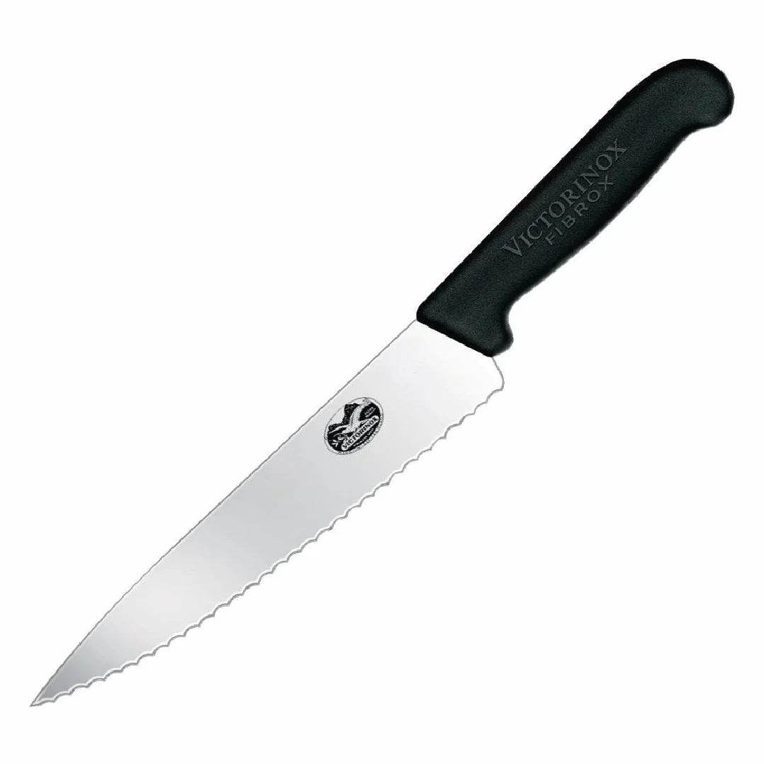 Victorinox, coltello da cucina trinciante con lama seghettata Fibrox, lunghezza: Coltello da 19 cm, in nylon, colore nero