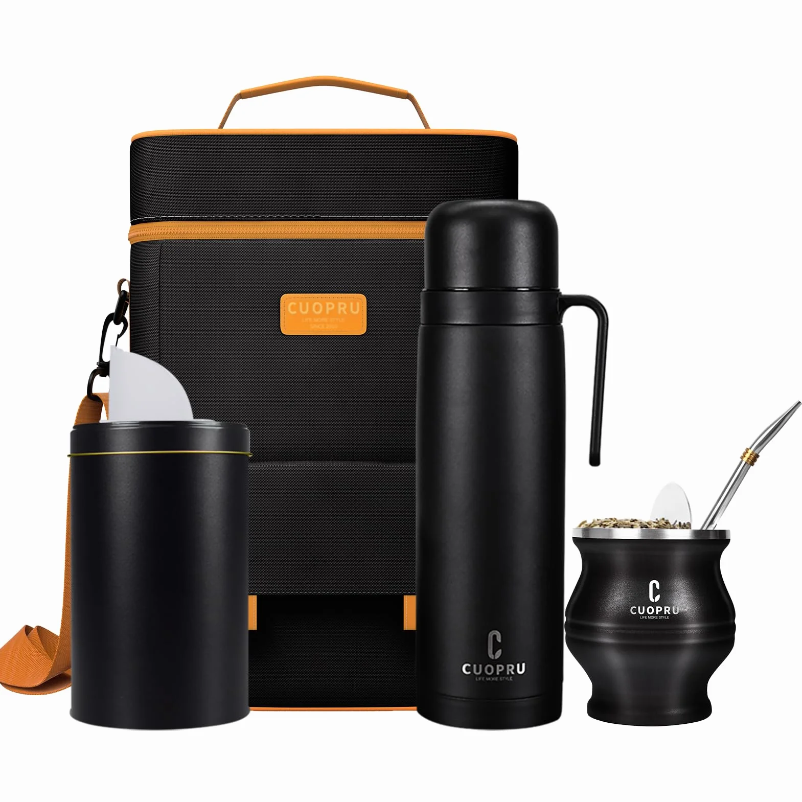 Mate Kit Modern Mate Zucca Matero Yerbero Thermos Bombilla Spazzola Pulizia Set Tazze Yerba Acciaio Inox 304 18/8