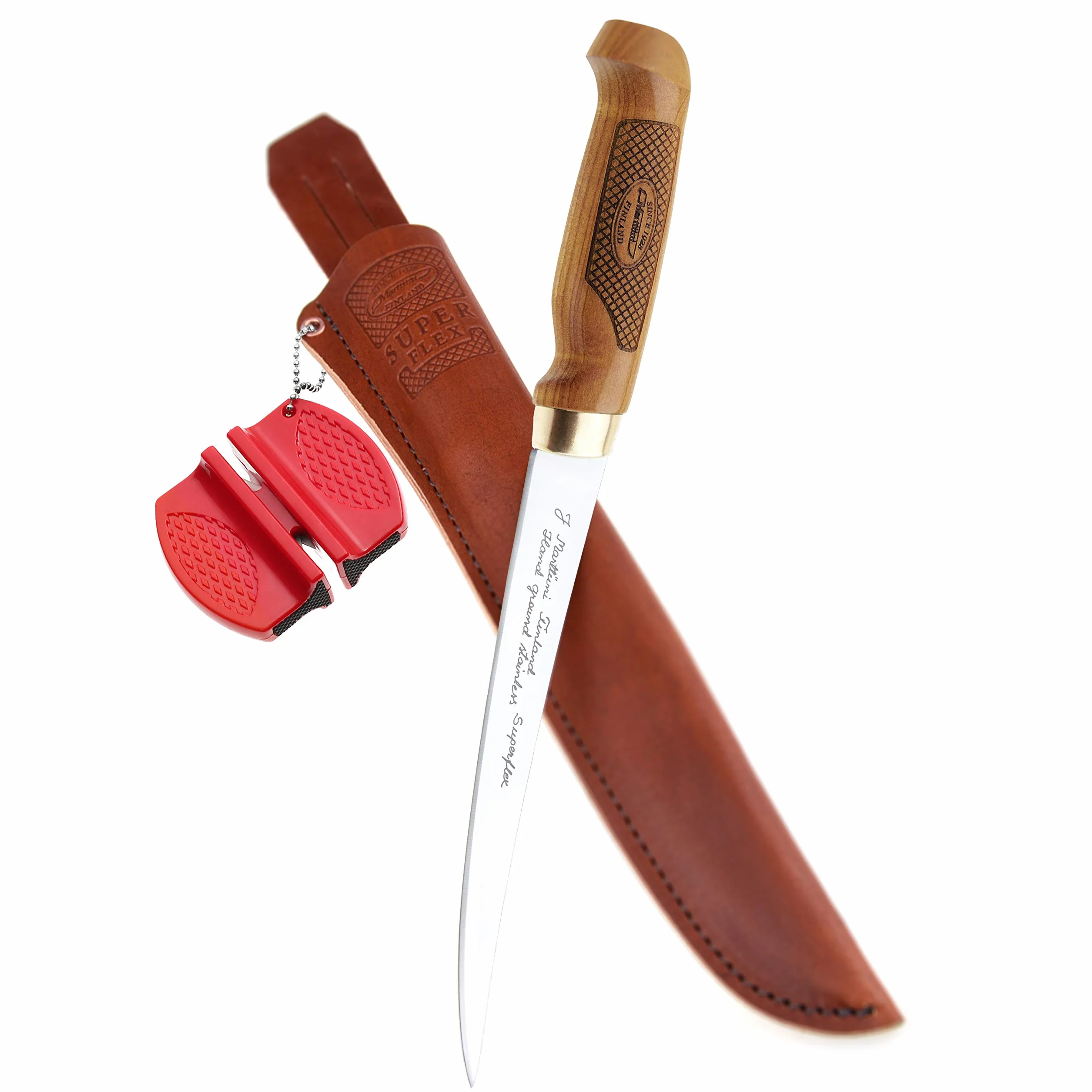 Marttiini, Coltello Superflex, da 30,6 cm + affilacoltelli Lansky Crock, coltello estremamente tagliente e flessibile, per pesce e carne