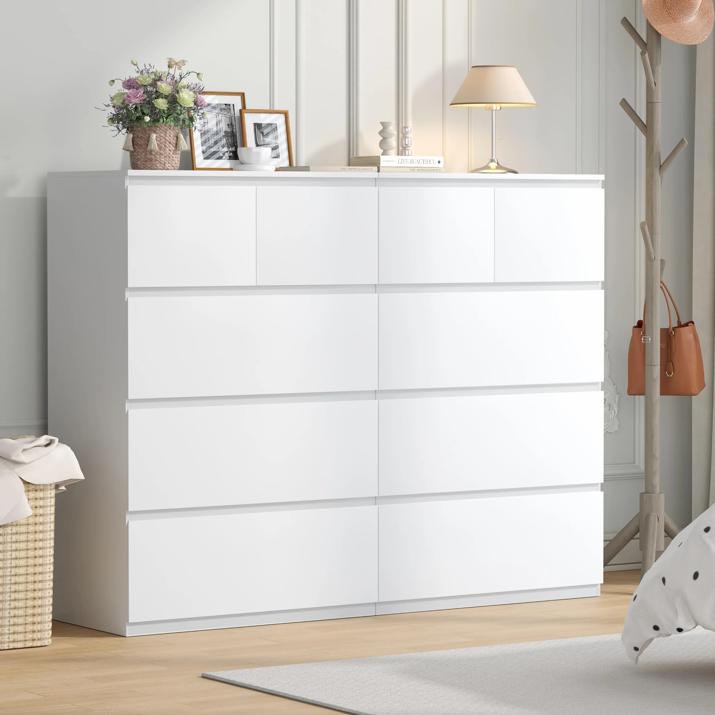BEWISHOME Cassettiera Camera da Letto Moderna,Settimino con 5 Cassetti,Cassettiera Bianca,Salvaspazio,Mobile Camera da Letto per Soggiorno,Bagno e Ingresso,68x38x94 cm,EKCG07W