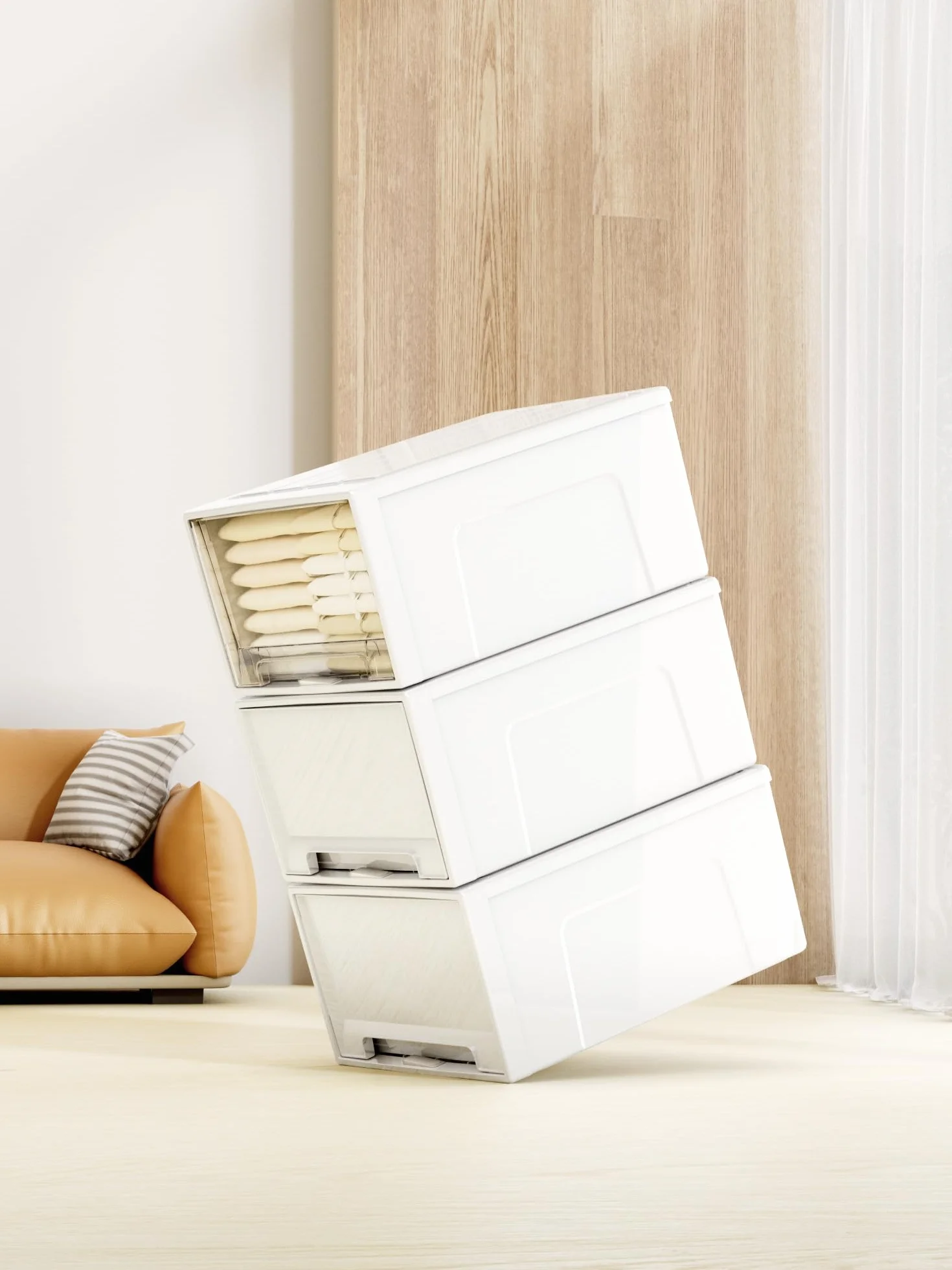 Cetomo Cassettiera 50L*3 PP Bianco e Trasparente Torre Impilabile Stoccaggio