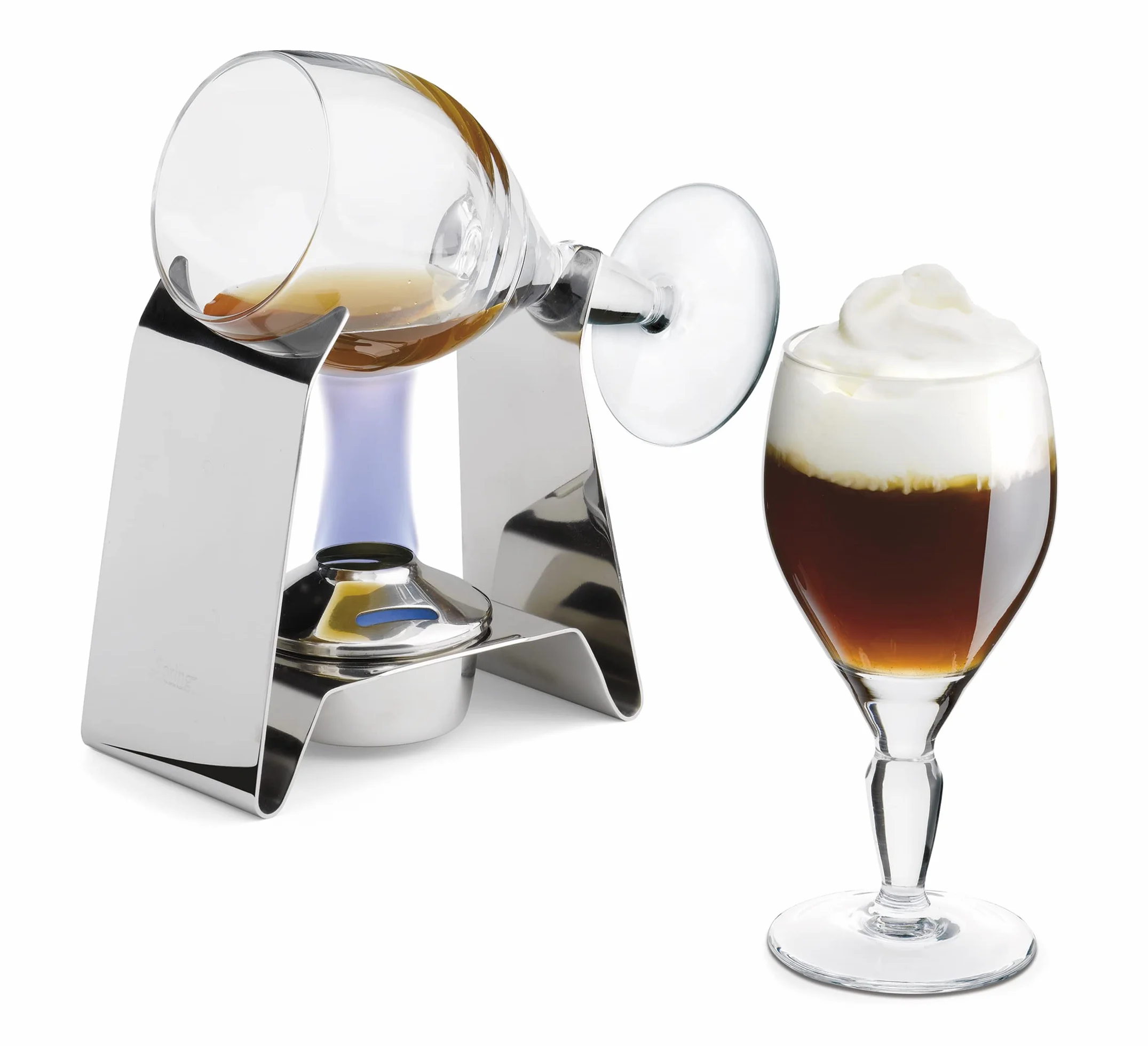 Spring, Set per Irish Coffee con Scaldavivande in Acciaio Inossidabile e 2 Bicchieri da Irish Coffee da 225 ml