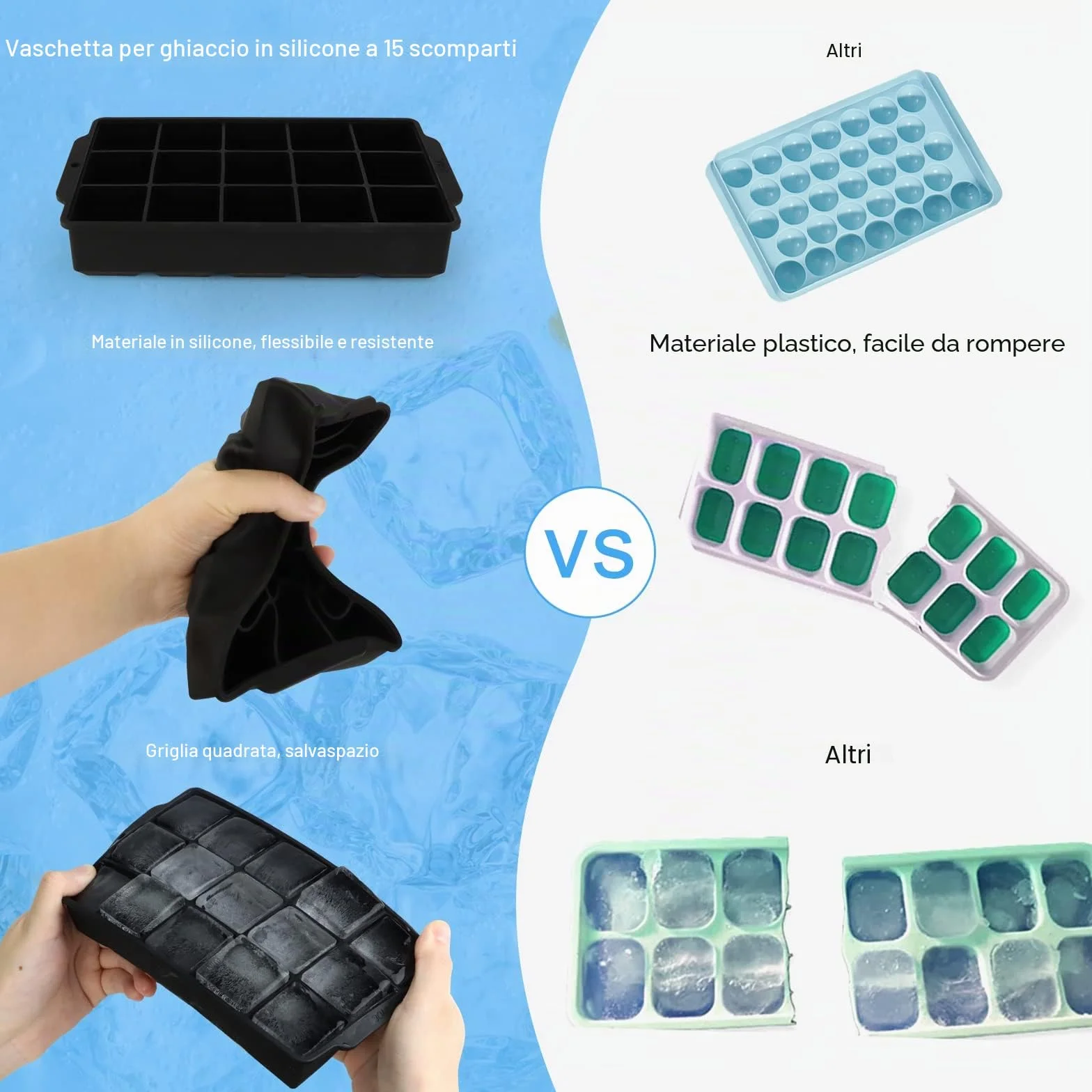 Stampi Ghiaccio Silicone JOPHEK 30 Cubetti 3,5cm Quadrati per Cocktail