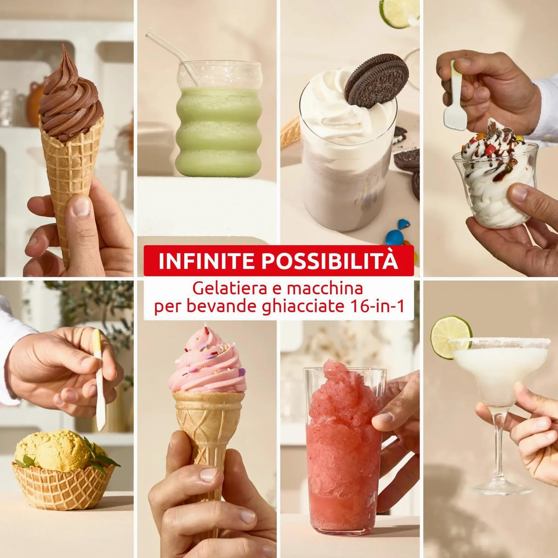 Moulinex Freezi, Gelatiera e Macchina per Bevande Ghiacciate 16-in-1, Golosità Gelate all'Istante, Facile da Usare, Capacità Ampia, MJ8024F0
