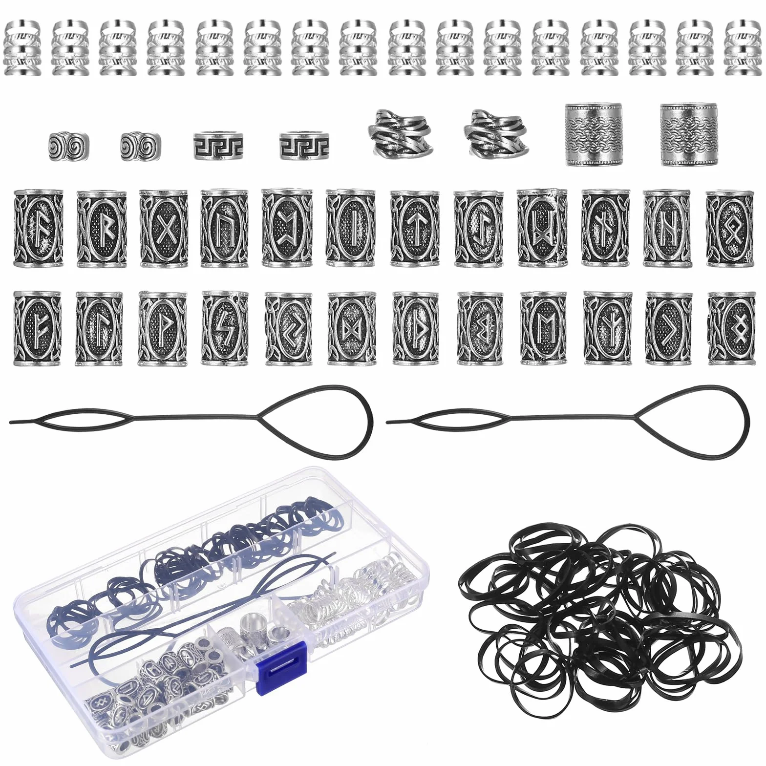 48 Pz Perline per Barba in Metallo Vikingo, Accessori Dreadlocks Treccia con 50 Elastici
