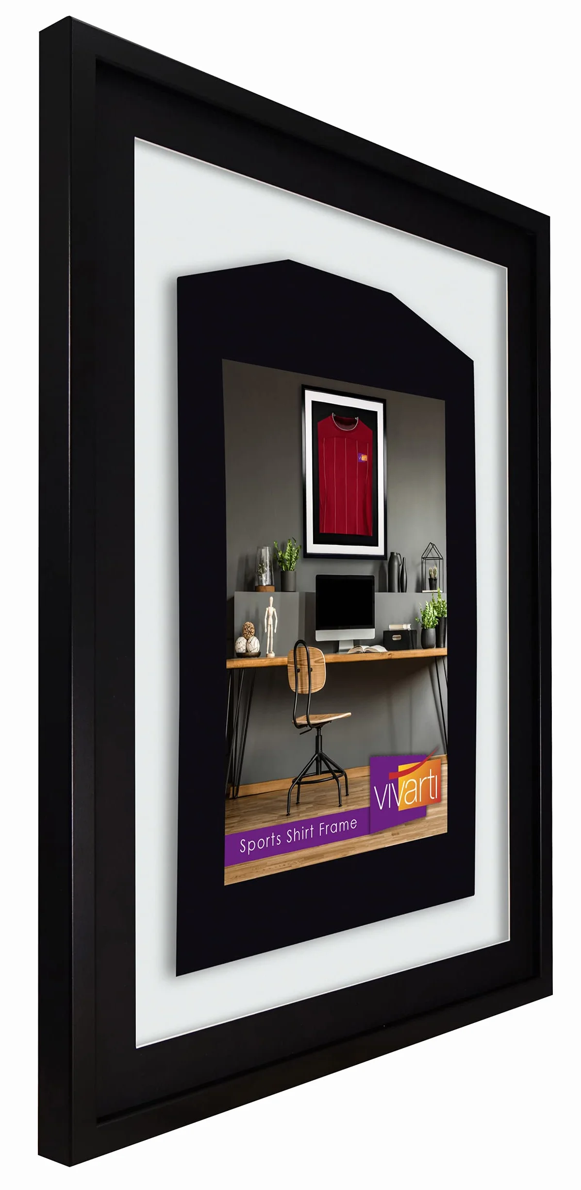 Vivarti fai da solo montato camicia sportiva Display Telaio 60 x 80cm - Telaio nero, Montaggio nero, Bianco Scheda di Supporto