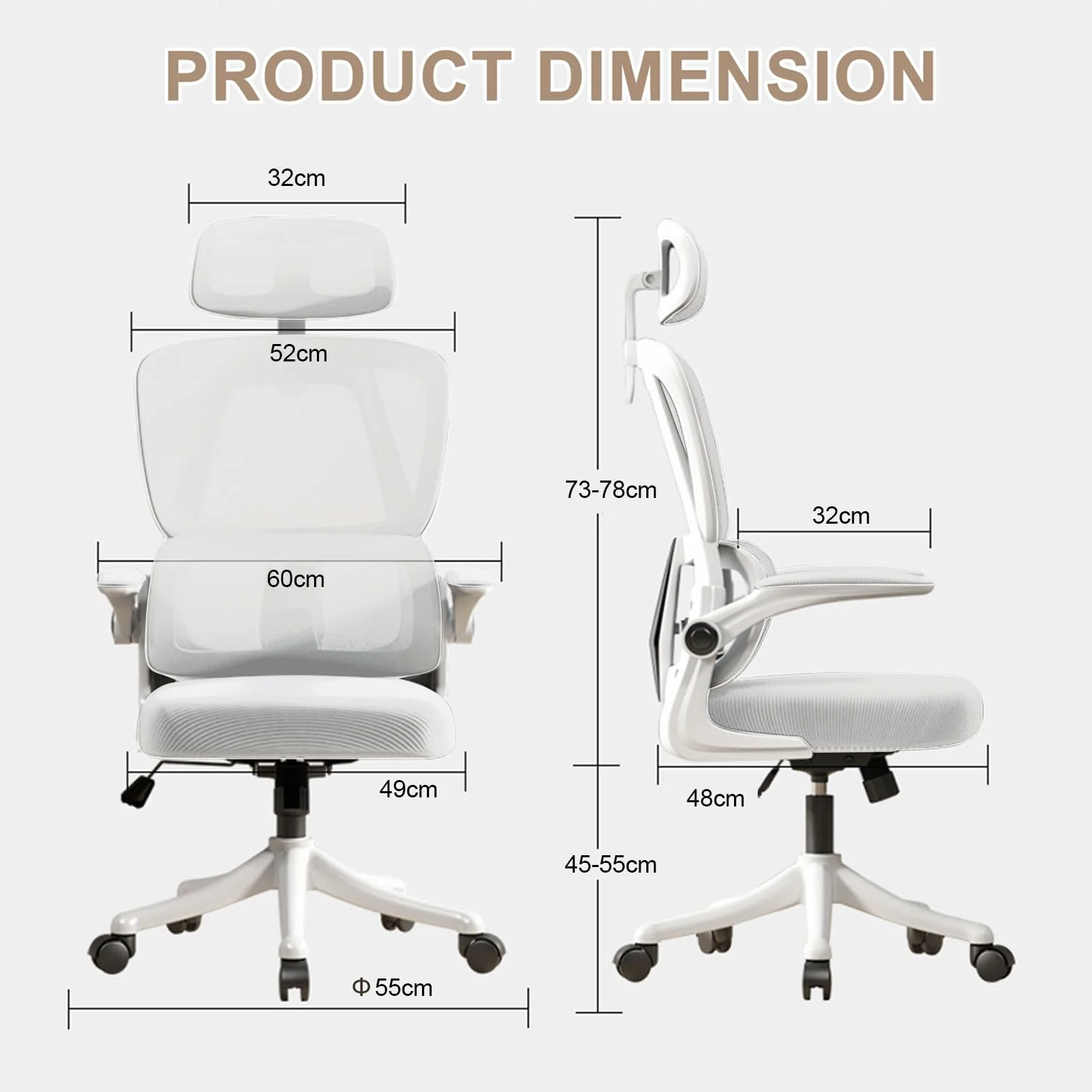 Sedia da Ufficio Ergonomica - Bianco | Sedia da Scrivania Regolabile con Schienale Alto in Rete,Supporto Lombare,Braccioli Ribaltabili | Per Ufficio Domestico,Gaming,Studio