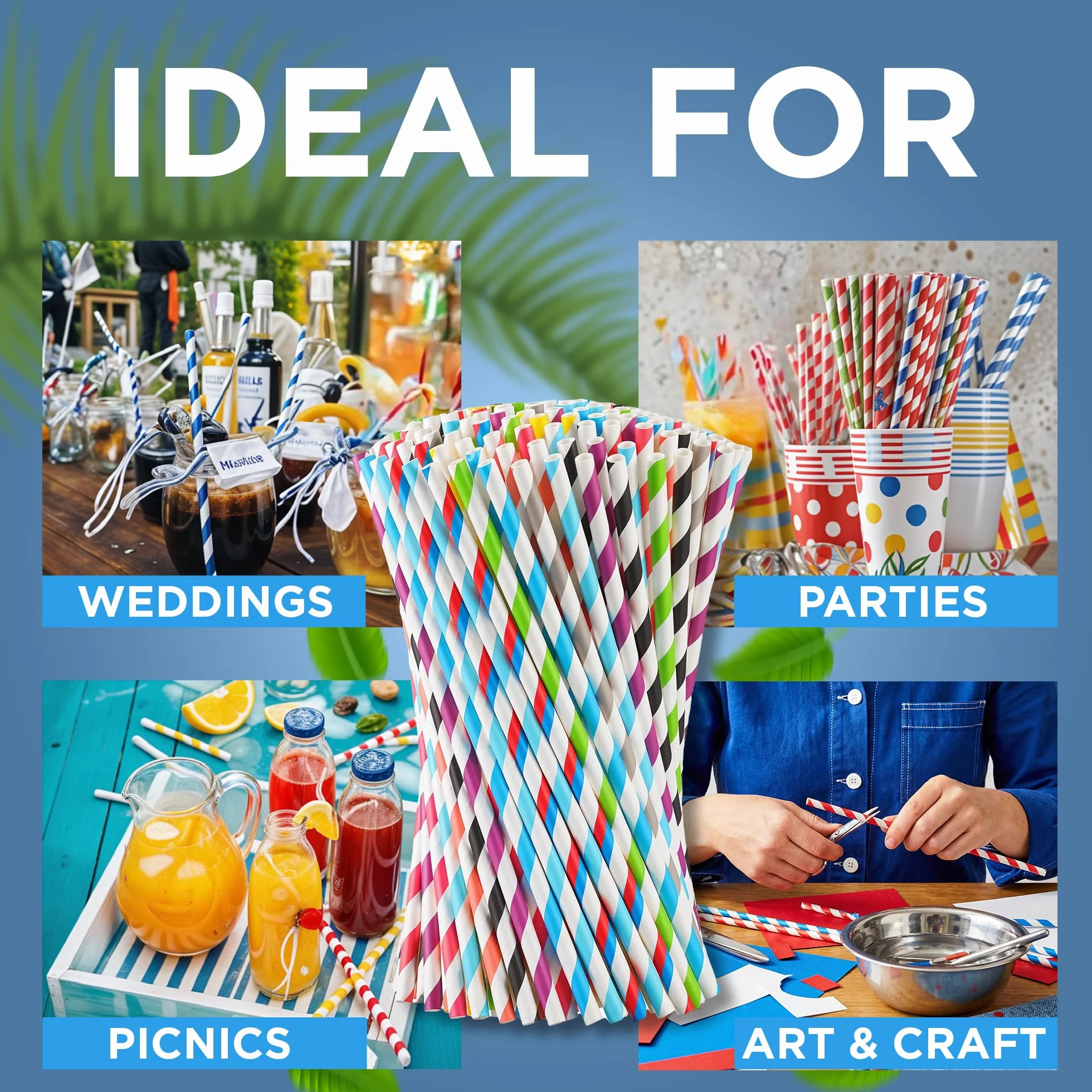 1000 cannucce di carta colorate, 100% biodegradabili ed ecologiche, alternative alle cannucce di plastica, robuste, non sporche ideali per cocktail, latte, eventi e feste.