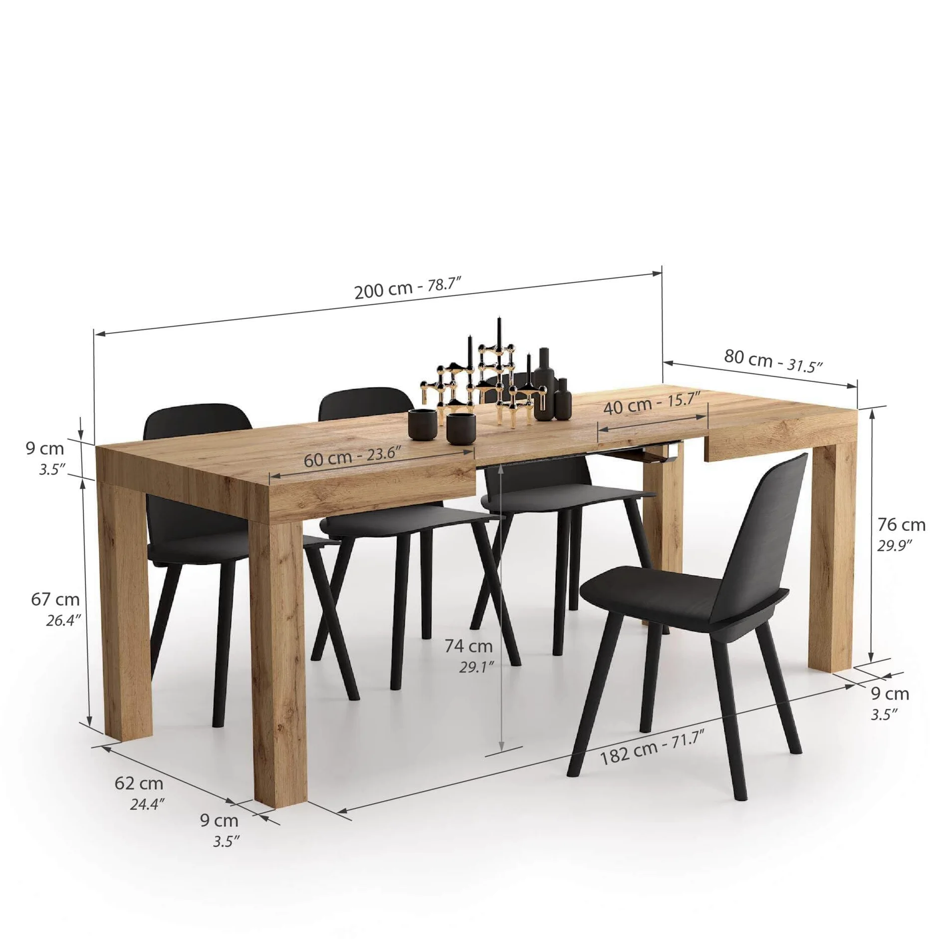 Mobili Fiver, Tavolo Allungabile First, 120(200) x80 cm, Rovere Rustico, per 6-8 persone, Tavolo Cucina, Soggiorno, Made in Italy