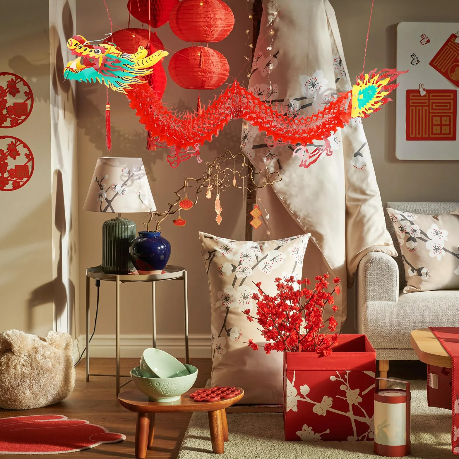 Amosfun Cinese Lanterne Di Plastica 1,5M Decorazioni Capodanno Drago Tradizionale Ornamenti Sospesi Festa