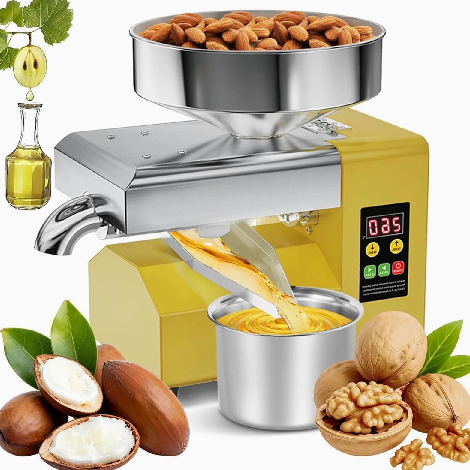 Frantoio Olive Commerciale, Macchina per La Spremitura Dell'olio Elettrica Automatica da 1500W, Estrattore D'olio in Acciaio Inossidabile per Spremitura a Freddo E a Caldo