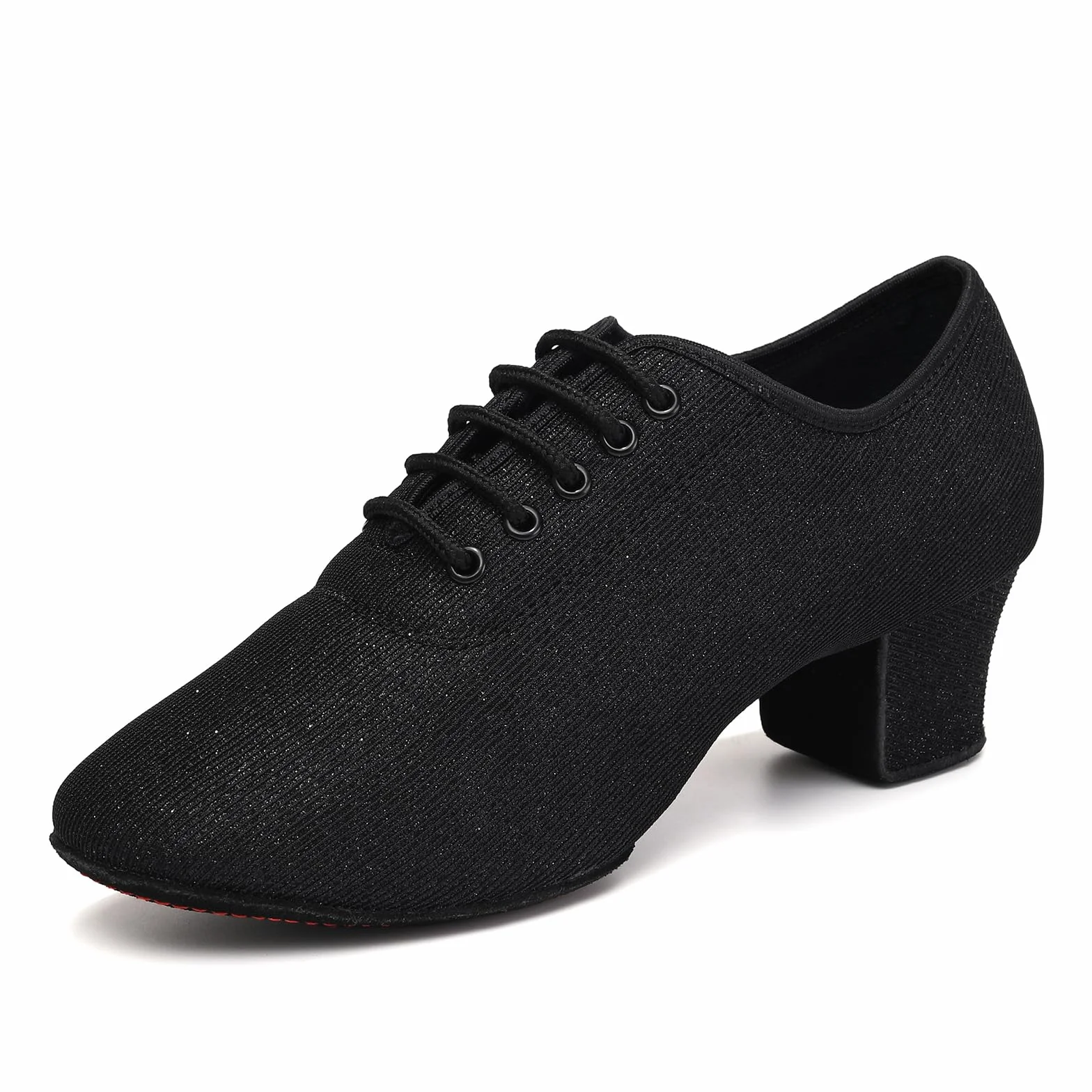Scarpe da Ballo Latino da Donna a Punta Chiusa Nere con Lacci Salsa Tango Pratica Scarpe da Allenamento Tacco 5cm