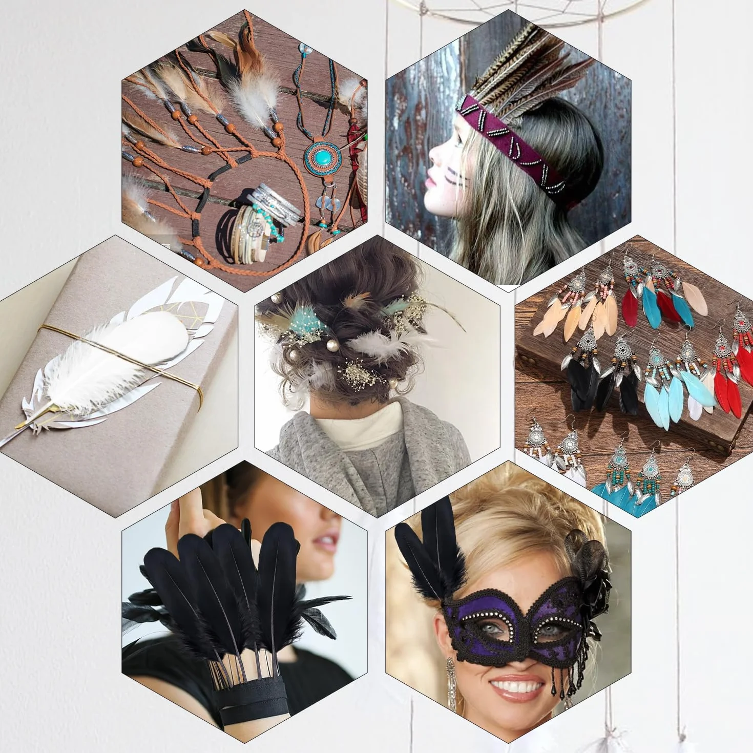Piume di Tacchino Decorative 90 Pezzi 7 Stili per Artigianato Costumi Carnevale Halloween