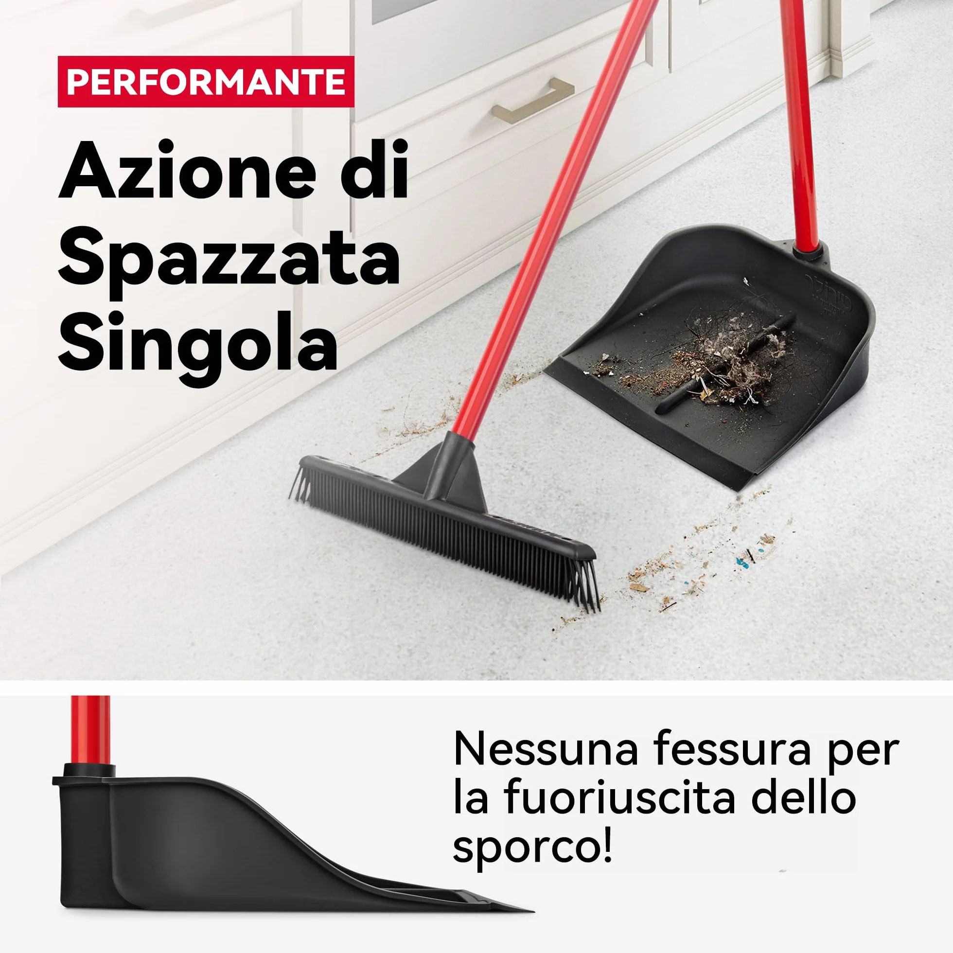 Tyroler Paletta Magica | 100% Gomma Naturale | Manico Antiruggine in Alluminio 105cm | Design da Appoggio | Compatibilità Universale con Scope