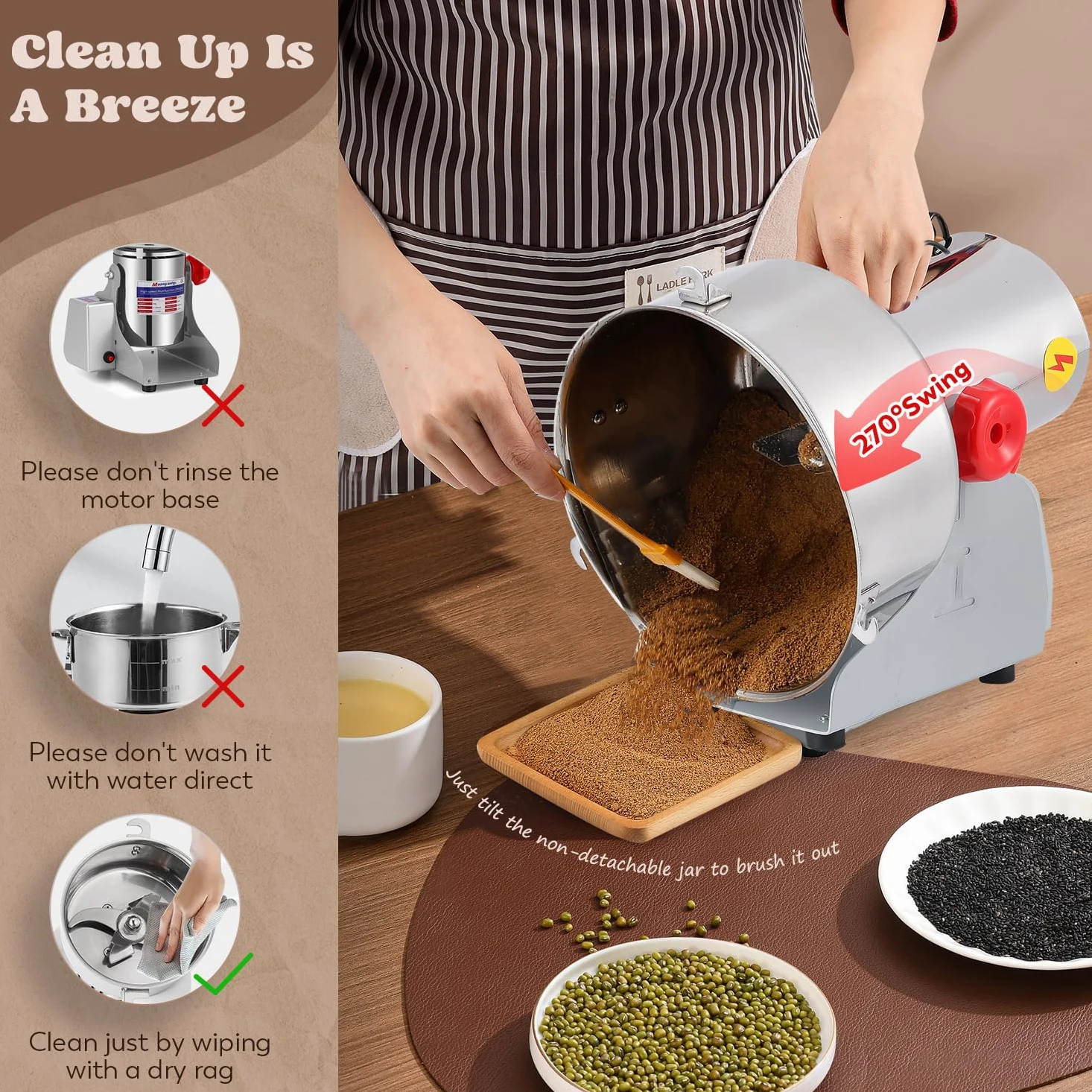 Moongiantgo 2500g Mulino per Cereali Elettrica, con Display a LED, Acciaio Inossidabile & Motore Commerciale 3600W 36000RPM, 30S Rettifica Ultra Fine ad Alta Velocità, per Cereali/Erbe/Spezie/Noci