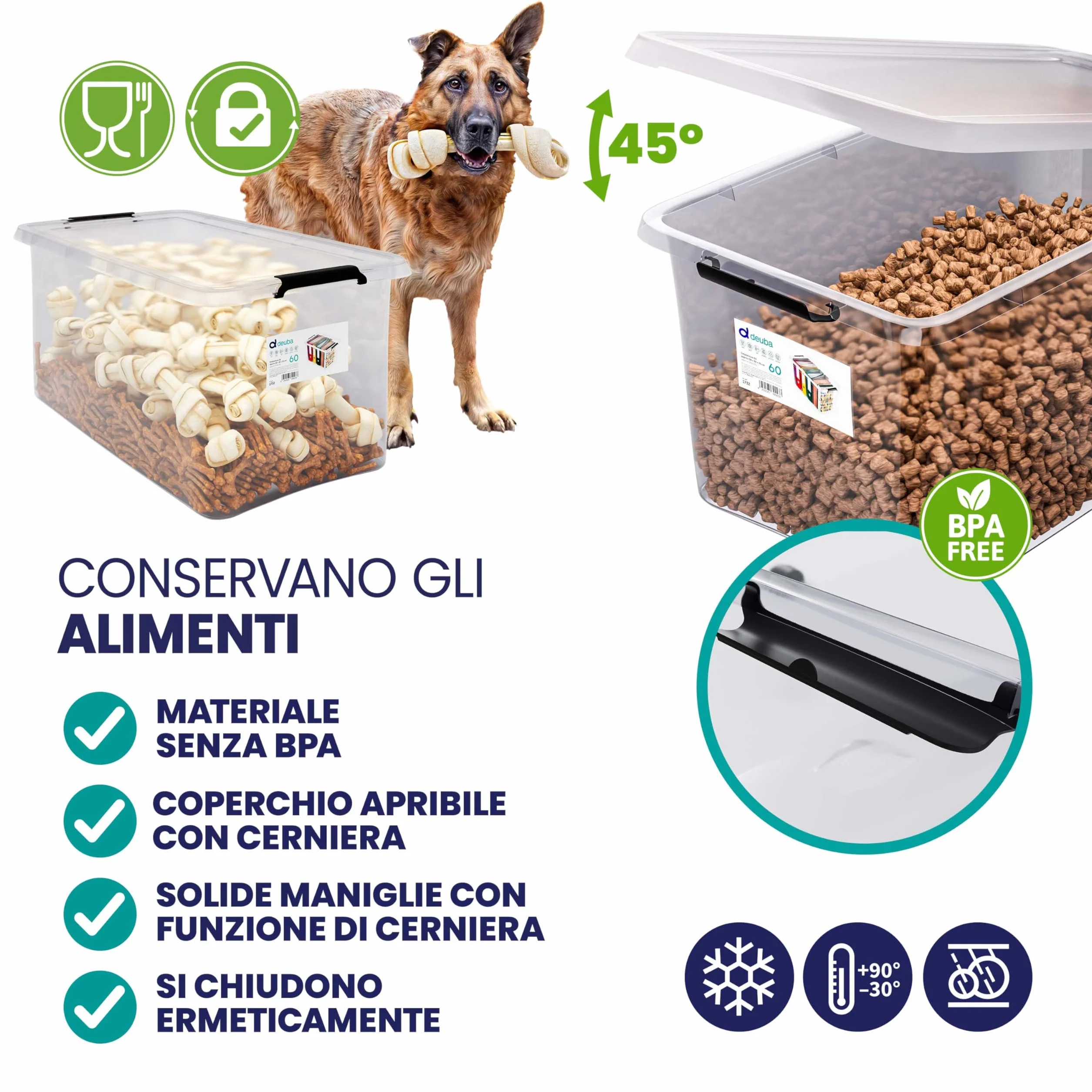 Deuba 6X 60L Scatole in Plastica Trasparente Contenitori con Coperchio Impilabili con Ruote