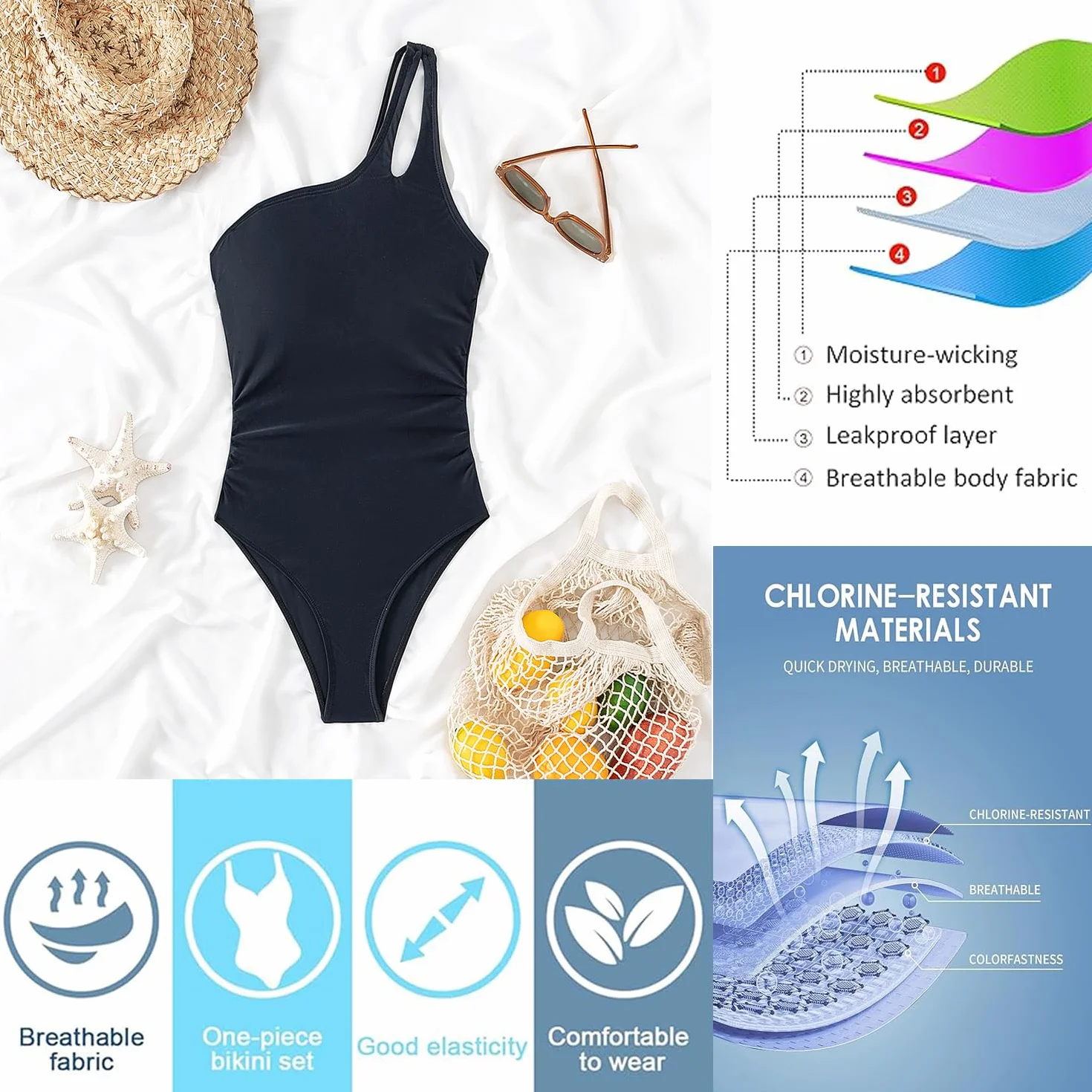 USUN Costume da Bagno Intero Donna Scollo a V Curvy Costumi Elegante Pancia Ruched Push up Beachwear Monokini Controllo della Pancia Vintage Sexy Vita Alta Swimsuit Slim Un Pezzo Spiaggia Swimwear