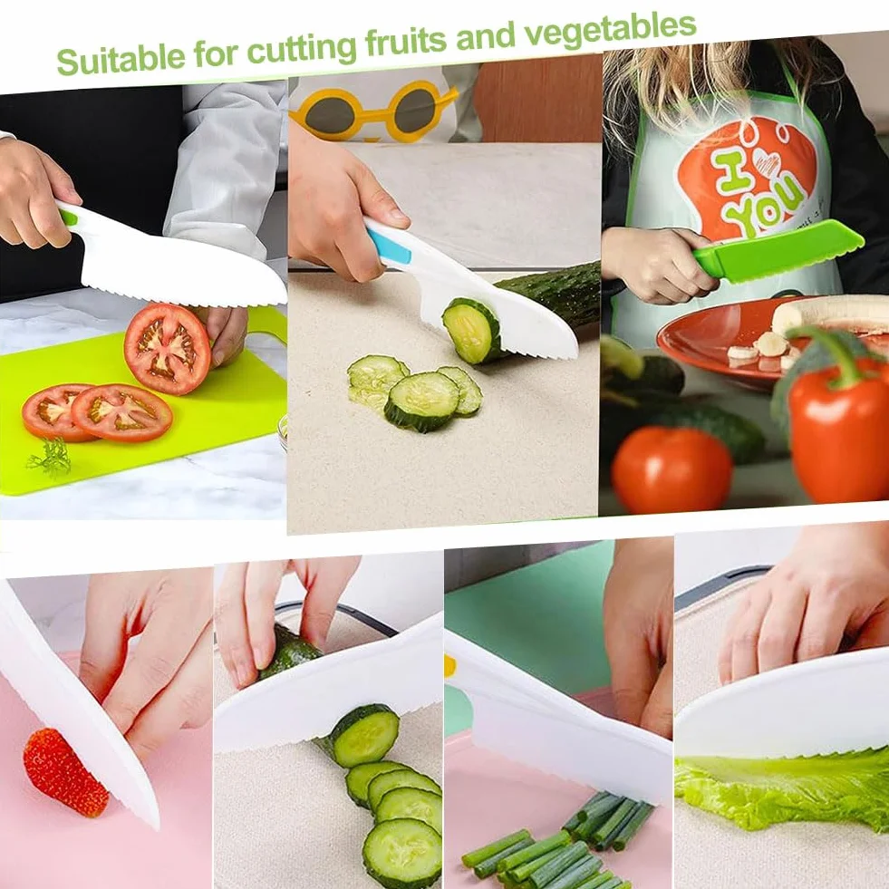 Coltelli Da Cucina per Bambini,Coltelli Di Sicurezza per Bambini,4 Pezzi Coltelli per Bambini,Coltelli Da Cucina per Bambini Set,Coltello Da Frutta per Bambini,Set Di Coltelli Da Cucina per Bambini