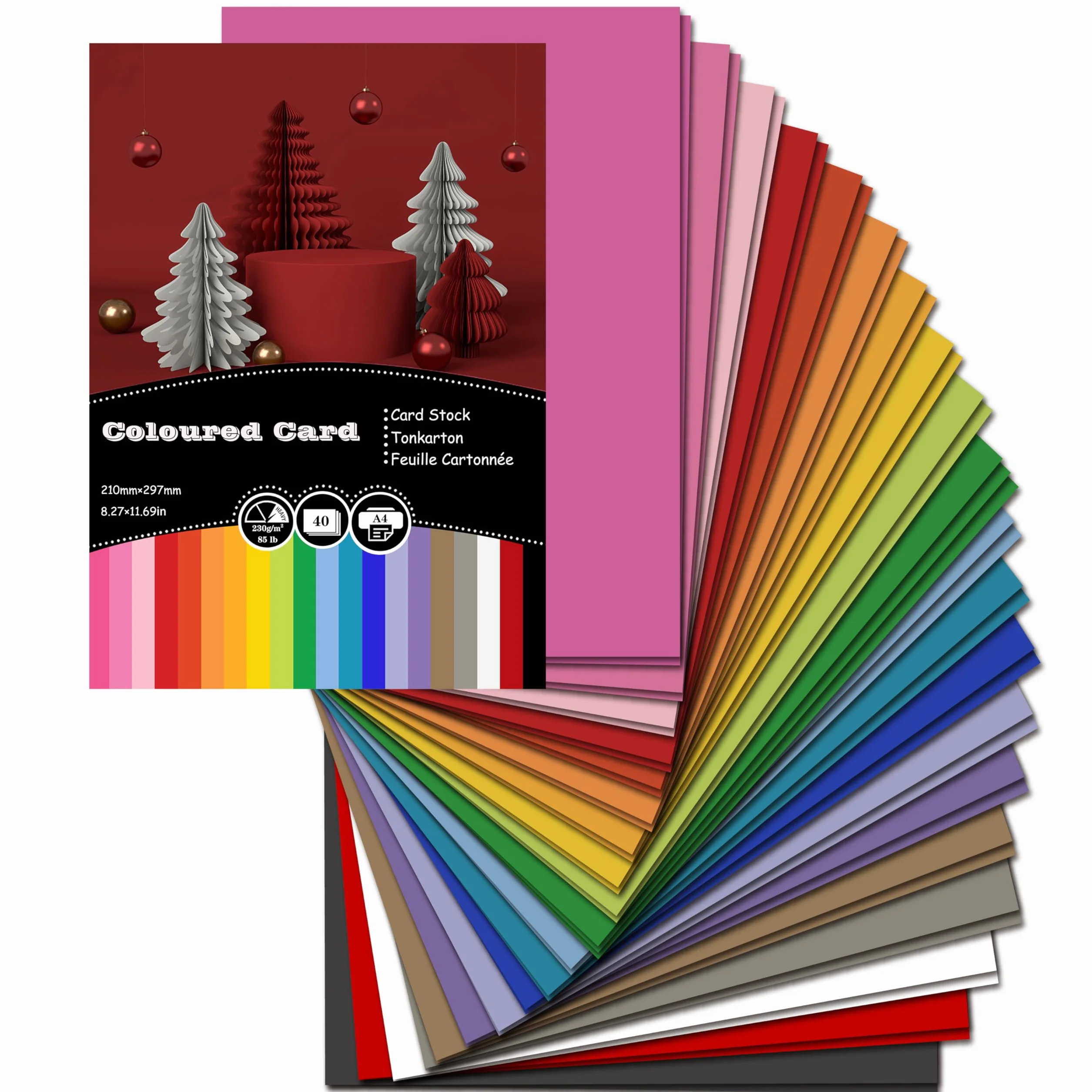 Cartoncino colorato A4 230 g/m² 40 fogli 20 colori assortiti