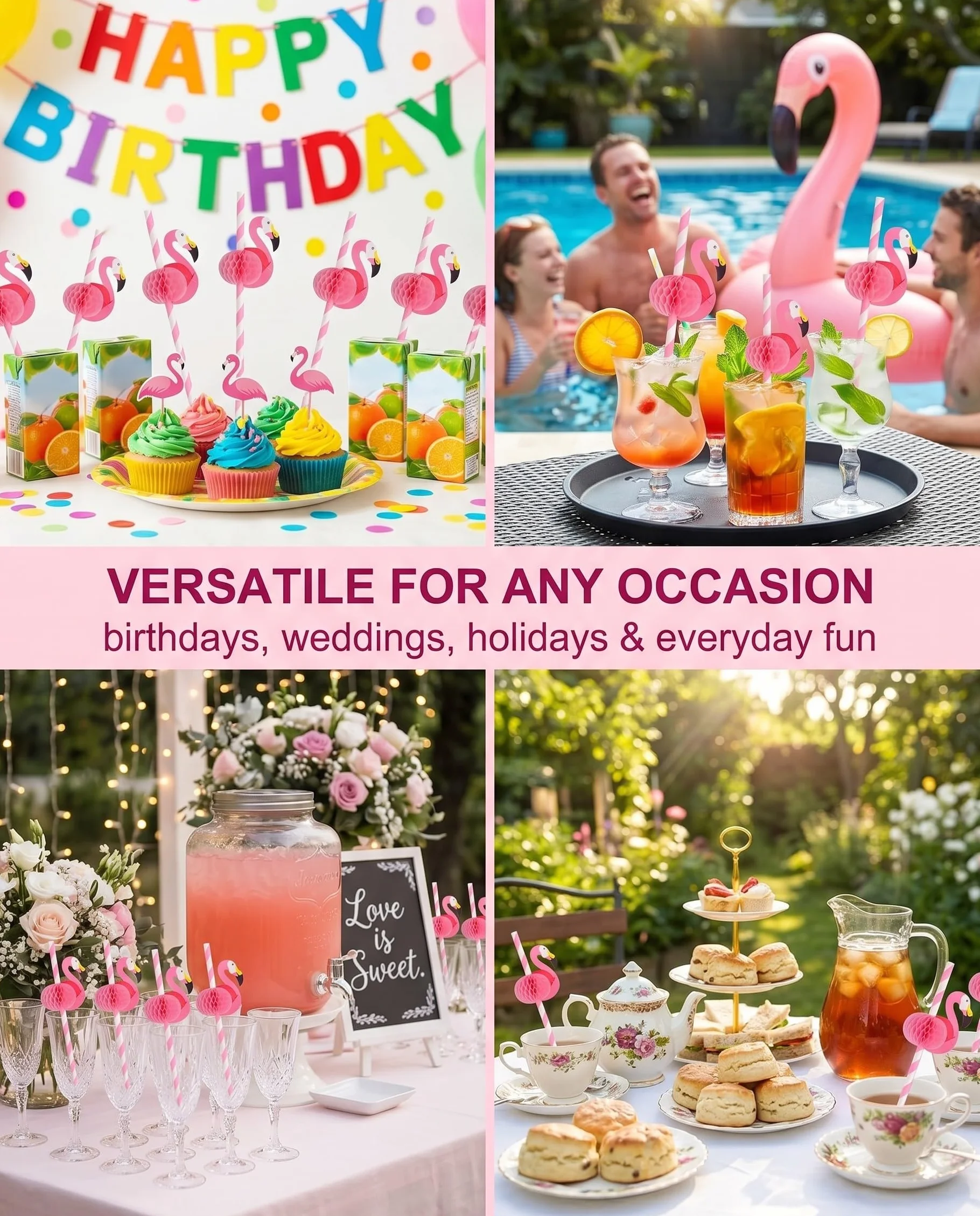 Cannucce di Carta 50 Pezzi, Design Fenicottero, Ecologiche e Monouso per Cocktail, Feste di Compleanno ed Eventi Tropicali
