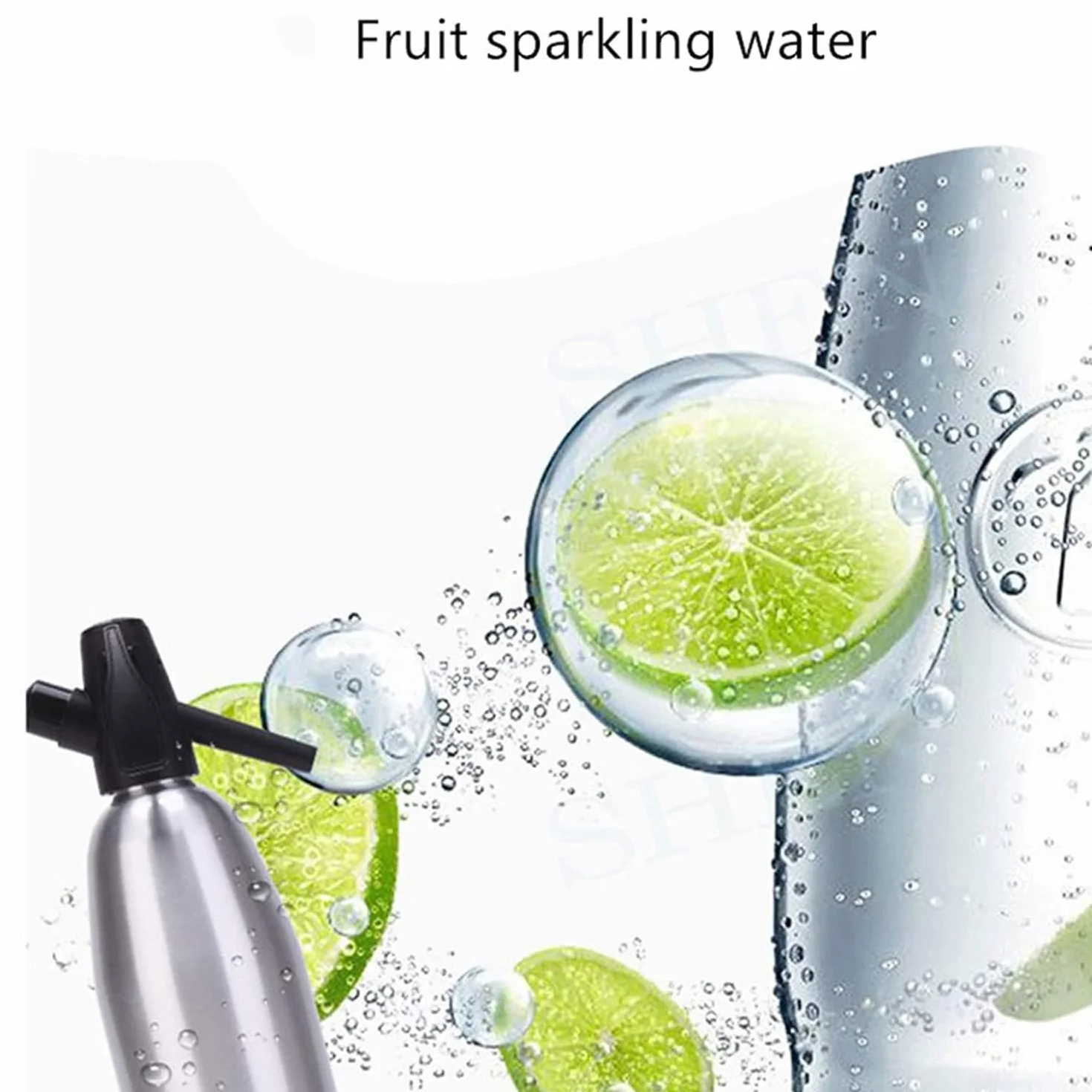 Sifone per Soda da 1 l, in Alluminio, Manuale per bibite Fatte in casa, Mojito, Gin Fizz Cocktail e Spritzer di Vino, Argento