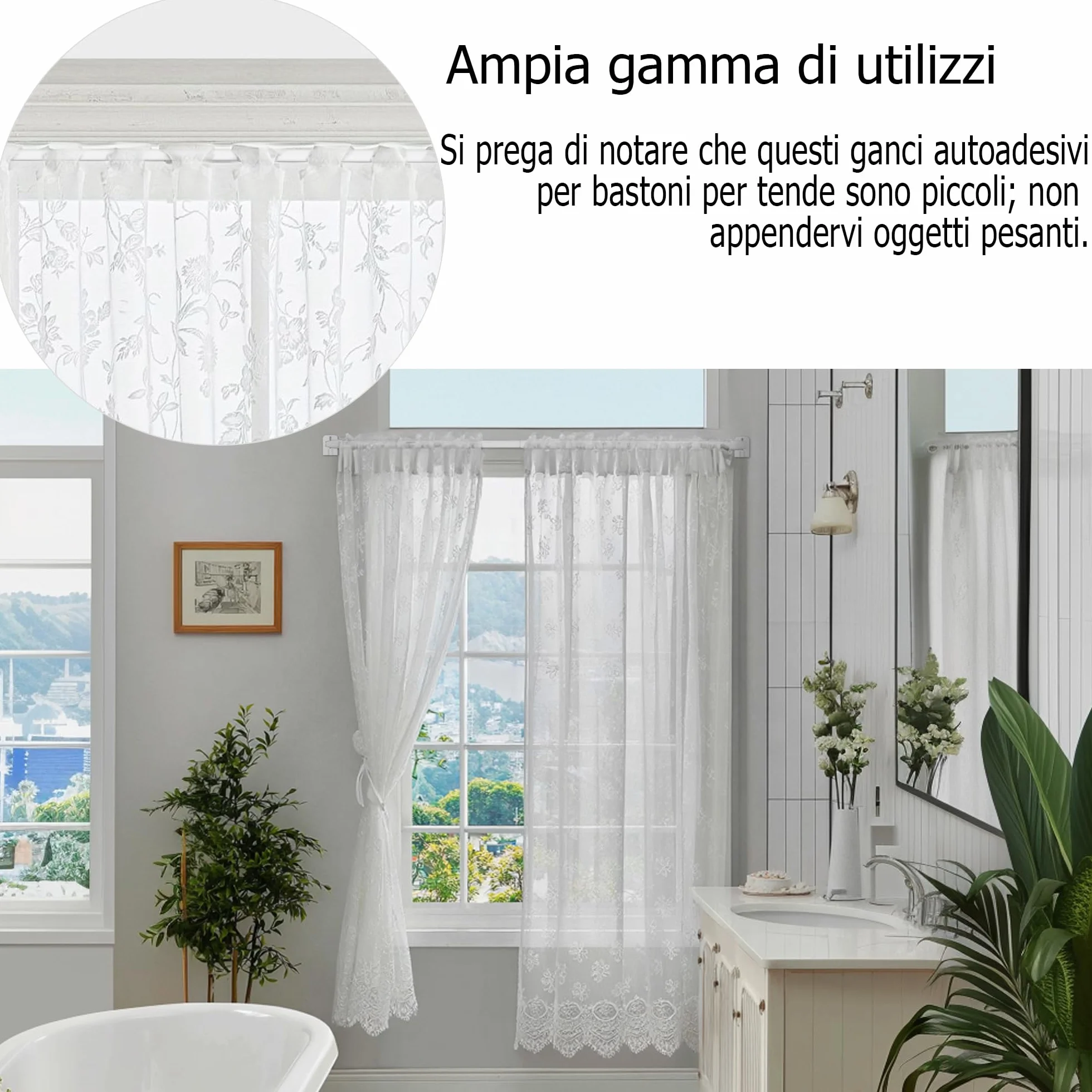 Asta Telescopica Regolabile 30-50cm Bastone Tenda Estensibile 6 Pezzi per Tende a Vetro Porta Finestra con Ganci Adesivi
