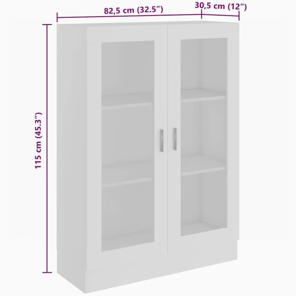 vidaXL Armadietto con Vetrina Bianco 82,5x30,5x115cm Legno Multistrato