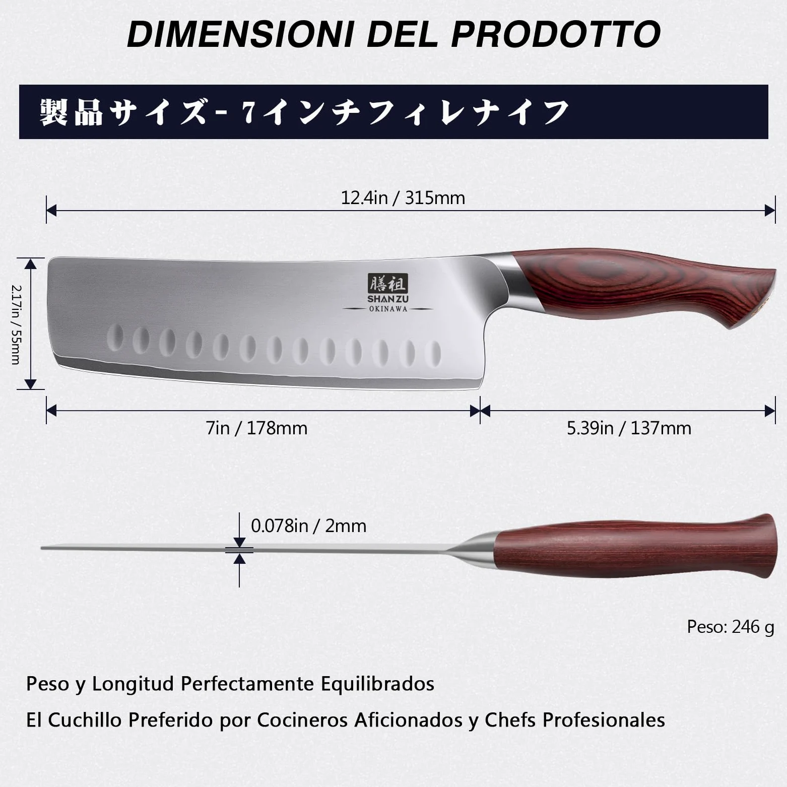 SHAN ZU Coltello Nakiri 18cm, Coltello da Cucina Giapponese per Carne e Verdure, Coltello da Chef Lama Acciaio Inossidabile ad Alto Tenore di Carbonio 10Cr15Mov e Impugnatura Ergonomica in Legno Pakka