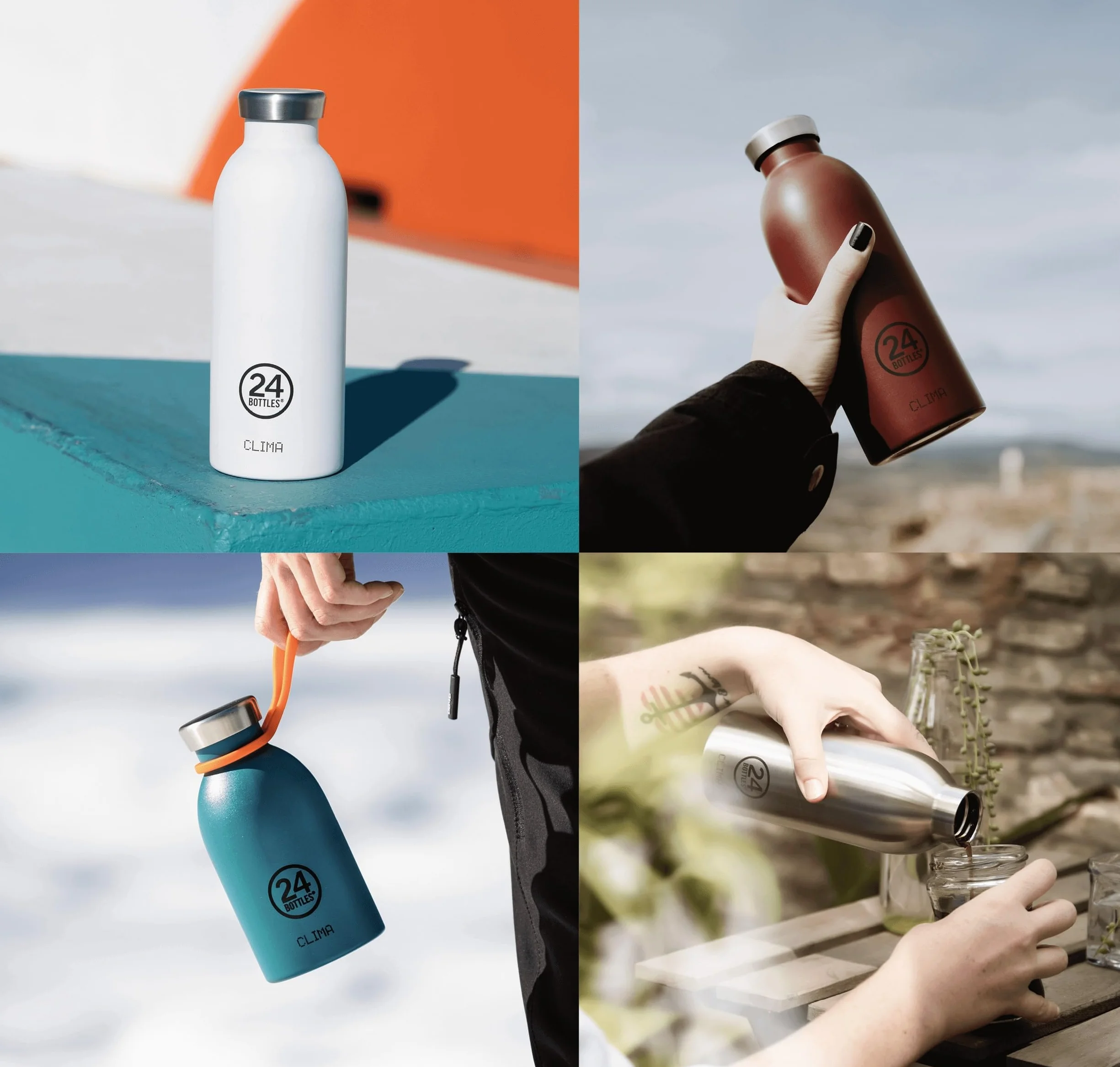 24Bottles Clima Bottle Borraccia Termica 850 ml Acciaio Inox 100% Ermetica 24h Cold 12h Hot Design Italiano Water Bottle Atlantic Bay