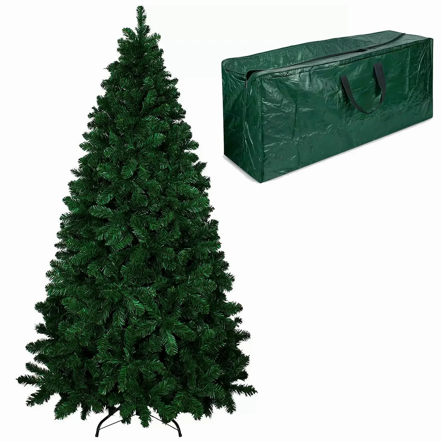 Albero Di Natale 240 Cm Con Sacca Effetto Reale 1516 Rami Foltissimo Molto Folto Rami A Gancio Base A Croce Sicura In Metallo Doppia Foglia Colorata In PVC Abete Natalizio (240 Cm, 1516 Rami)