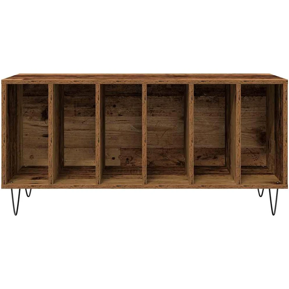 Armadio per dischi in legno anticato, 100 x 38 x 48 cm, con 6 ripiani e gambe in acciaio, per soggiorno, conservazione e ordine di vinile, CD, DVD, ricevitori, router