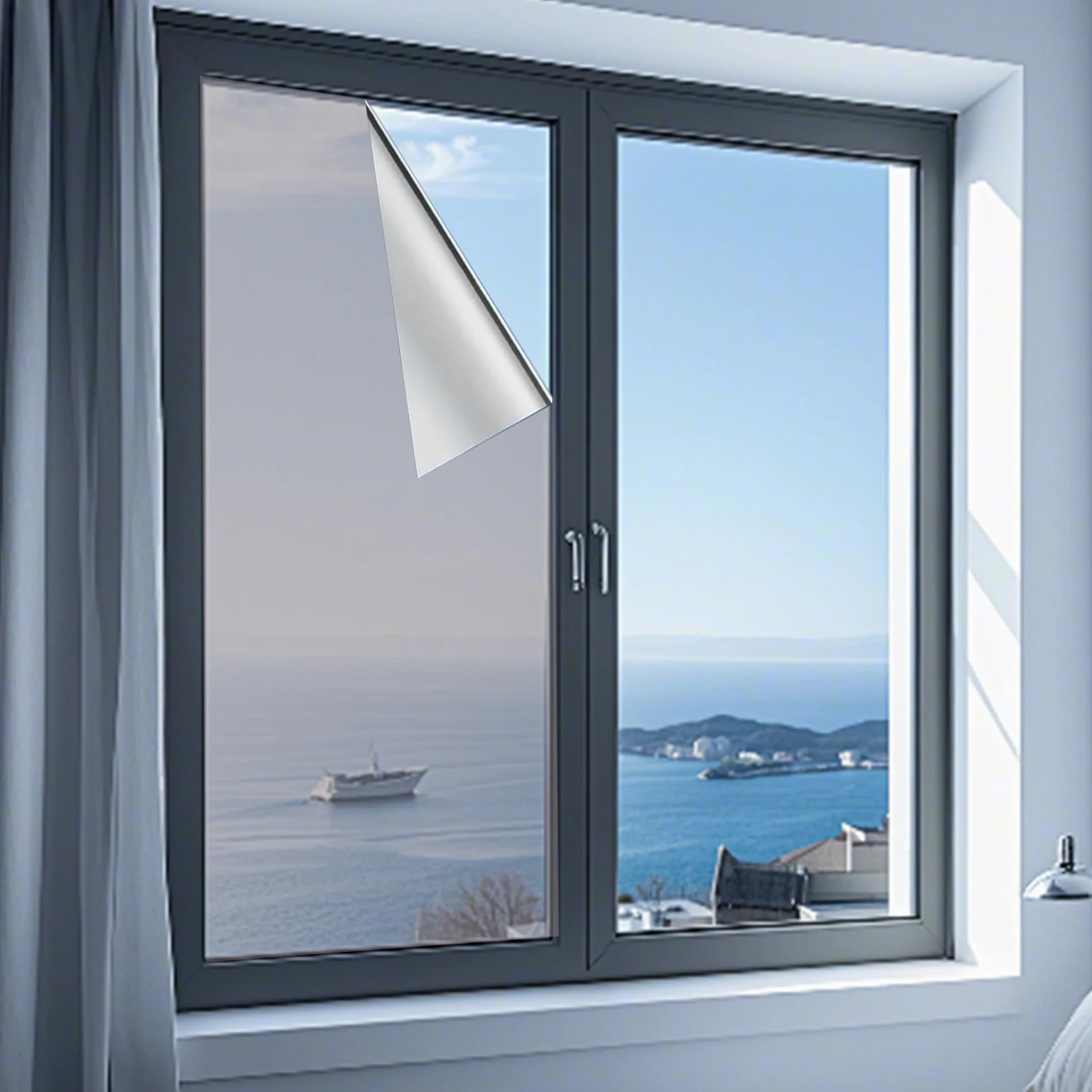 Pellicola Autoadesiva per Finestre 90 x 350 cm Pellicola Adesiva per Vetri Finestre Opaca, Decorativa, Protezione Della Privacy per Vetri Può Essere, Grigio