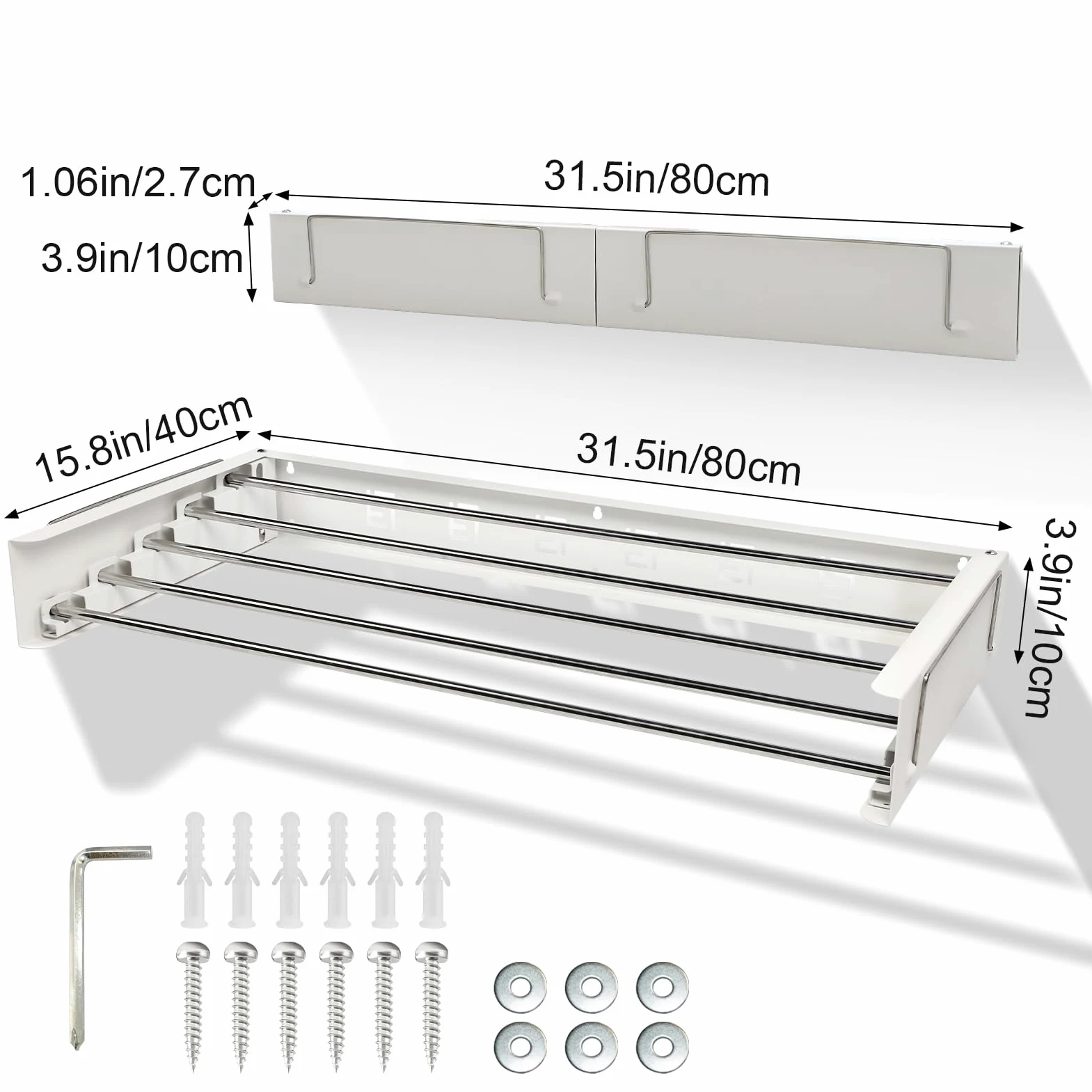 Stendino da Parete - stendino pieghevole da parete 80cm - stendino a muro con capacità di carico 50kg - ideale per interni ed esterni - stendibiancheria pieghevole