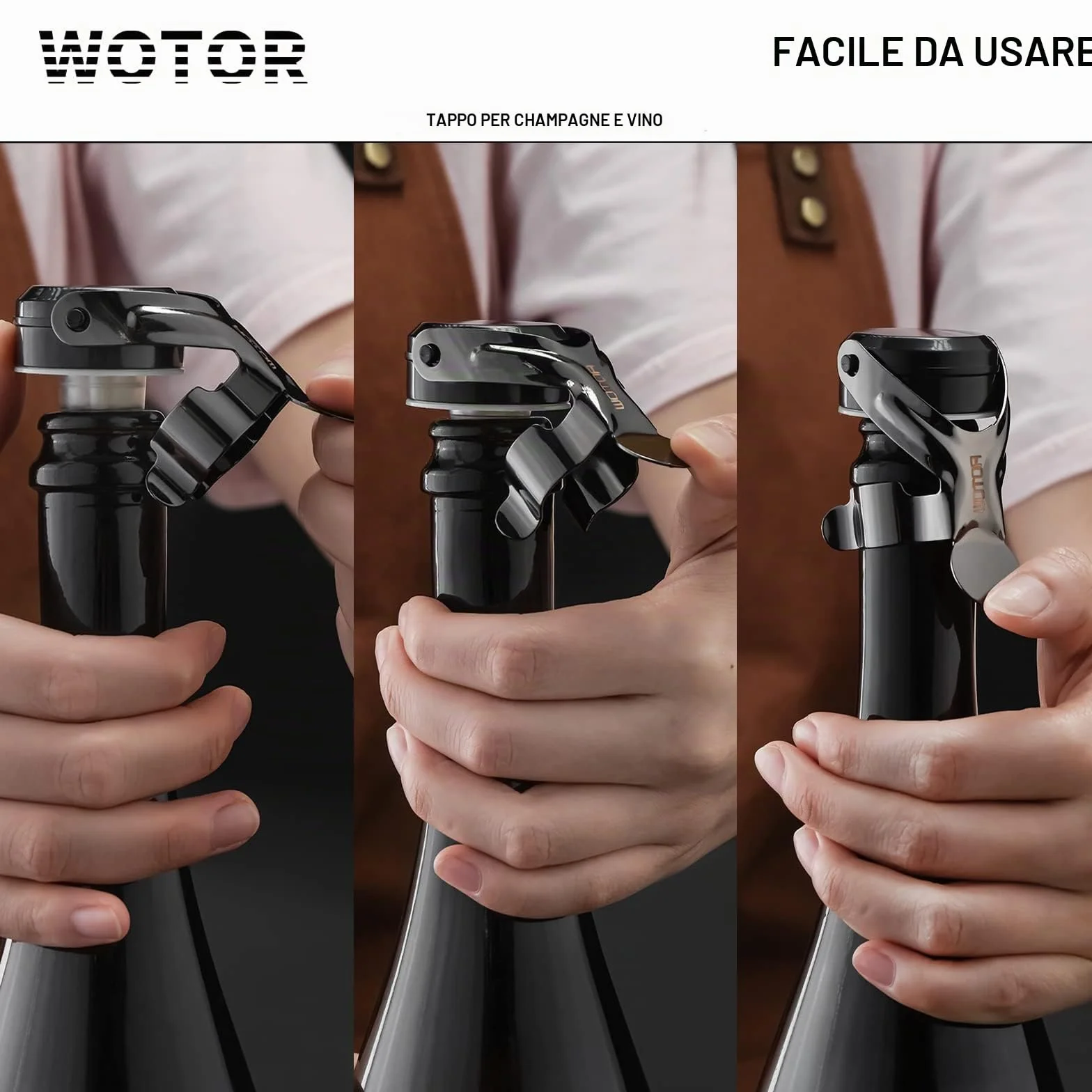 WOTOR tappi per spumante, tappi bottiglie vino, a prova di perdite, riutilizzabile, 2 pezzi