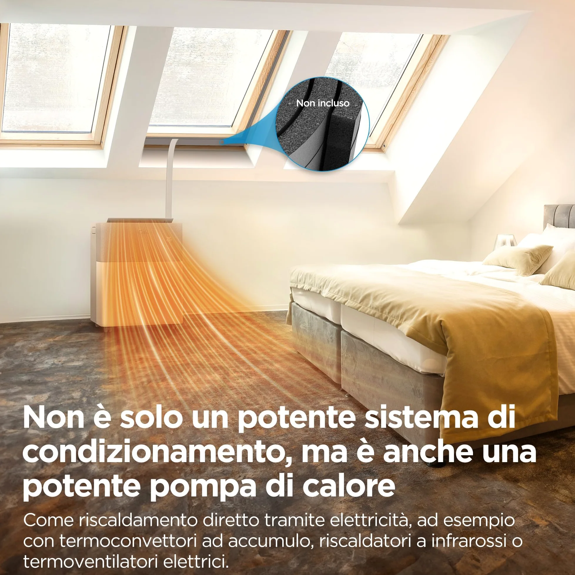 Midea Portasplit 4-in-1 Condizionatore con Pompa di Calore 12000 BTU (3,5 kW), Raffreddamento/Riscaldamento, 39 dB Silenzioso, Senza Installazione, WiFi Smart, Classe A++/A+, stanze fino a 42 m²