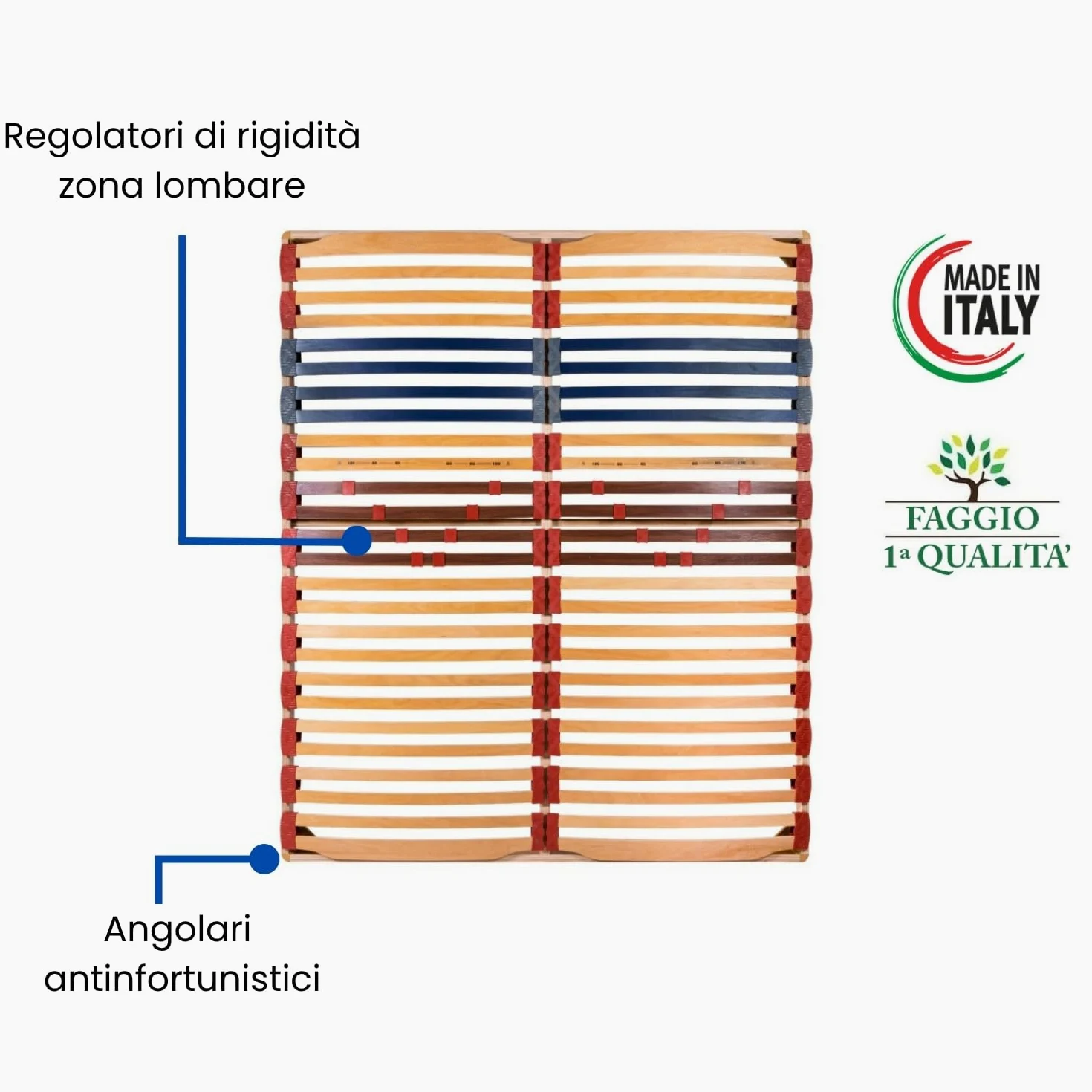 Materassimemory.eu Rete Matrimoniale modello Dynamic misura 160x200 in legno di faggio con doghe ammortizzate e basculanti e regolatori di rigidità zona lombare