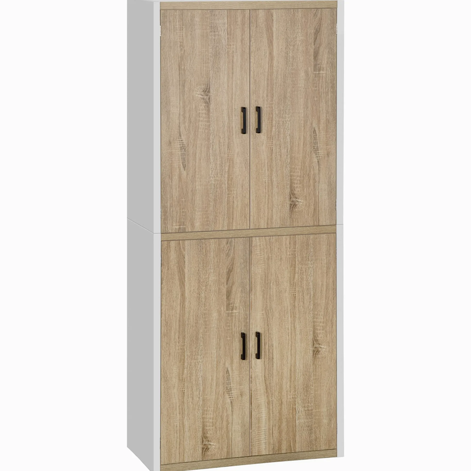 HOMCOM Credenza Cucina con 4 Ripiani Regolabili, Mobile Cucina Dispensa in Legno MDF, 4 Porte e Dispositivo Antiribaltamento, 80x40x182cm, Color Legno e Bianco