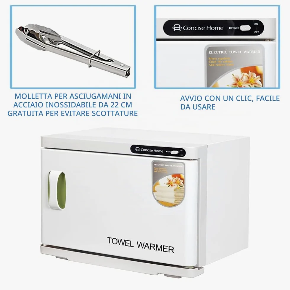 Scaldasalviette e sterilizzatore UV 2 in 1 | 23 l scaldasalviette elettrico con 2 ripiani, ideale per salone, parrucchieri, hotel e casa, bianco
